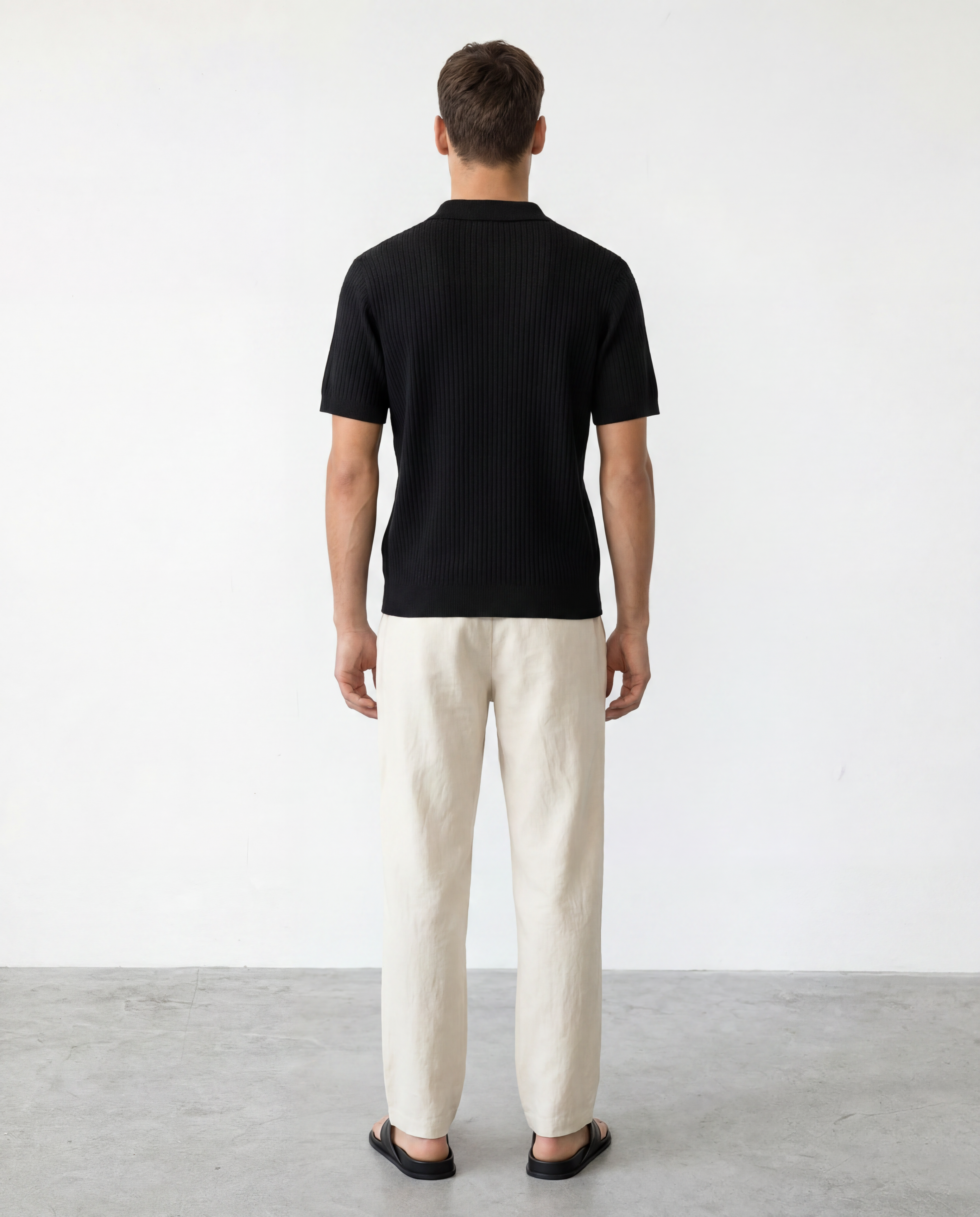 Rib Knit Polo - Black