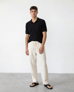 Rib Knit Polo - Black