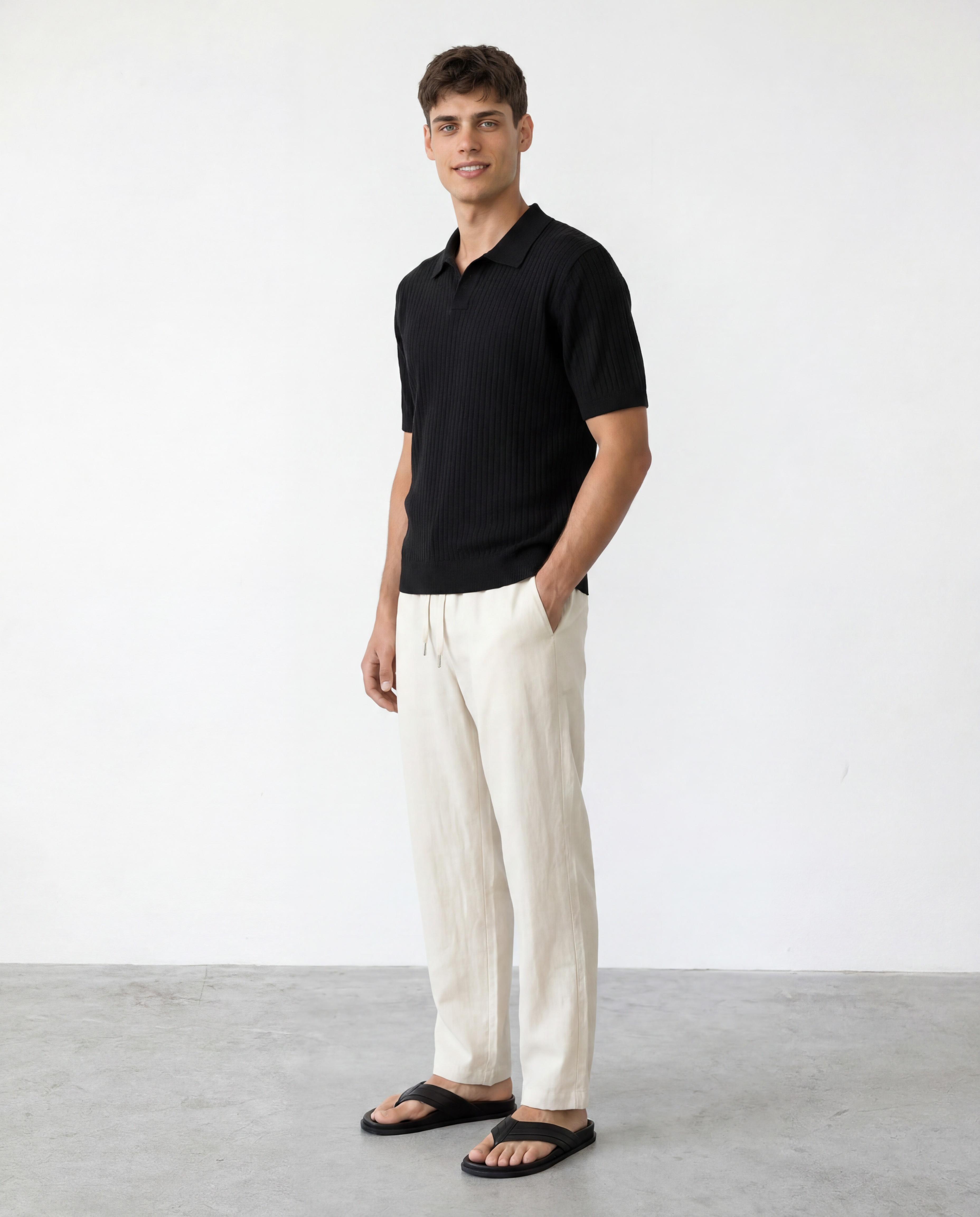 Rib Knit Polo - Black