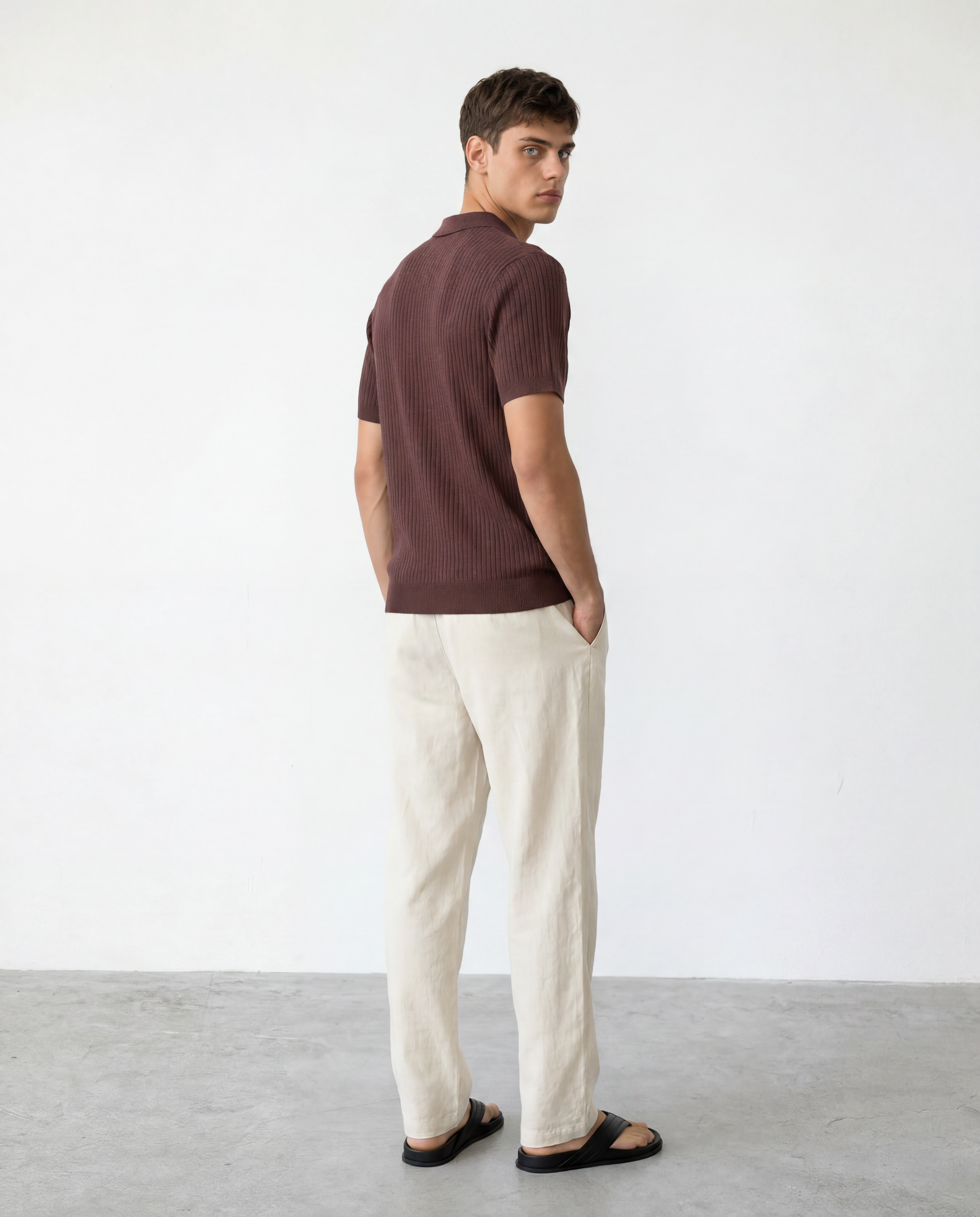 Rib Knit Polo - Burgundy