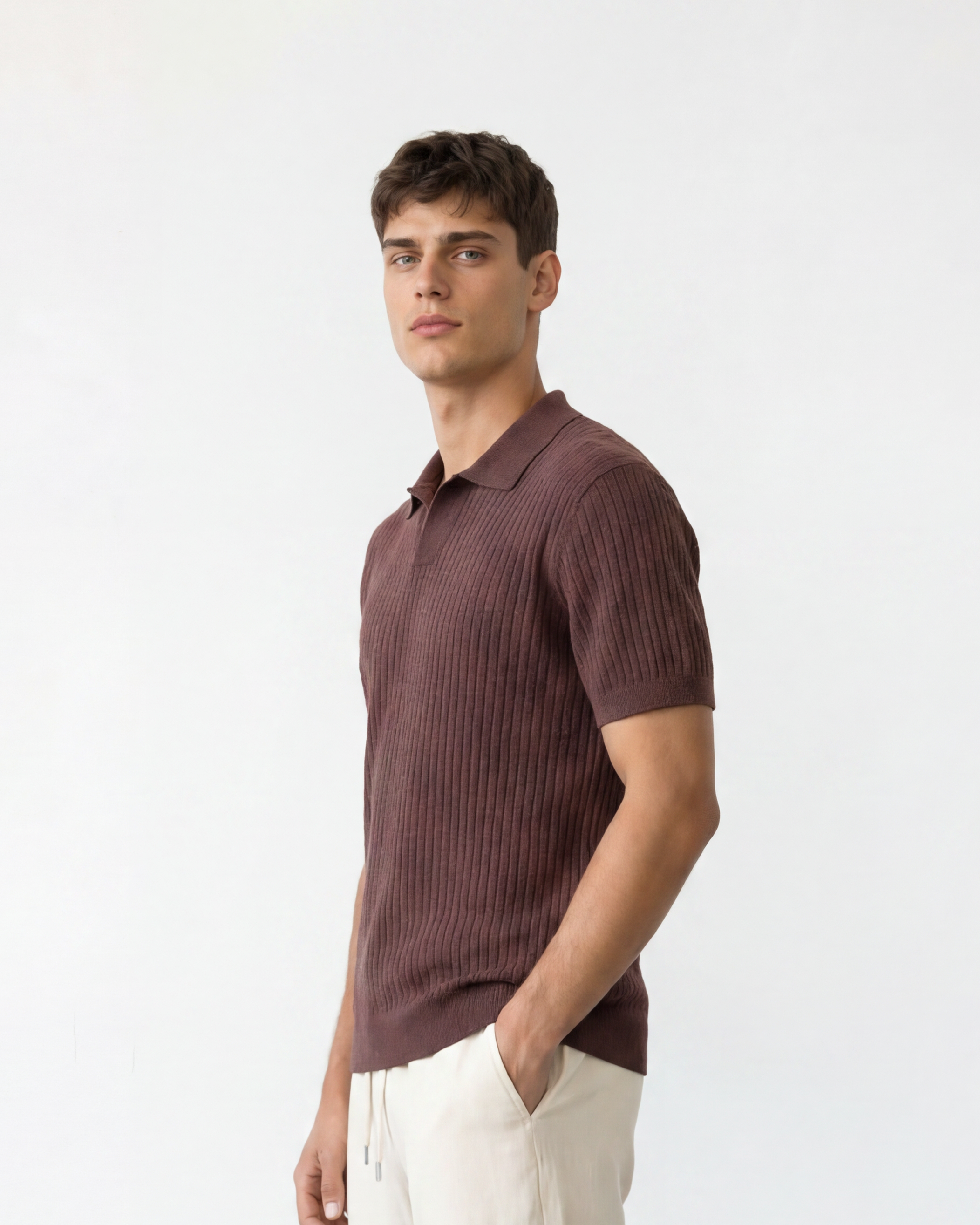 Rib Knit Polo - Burgundy