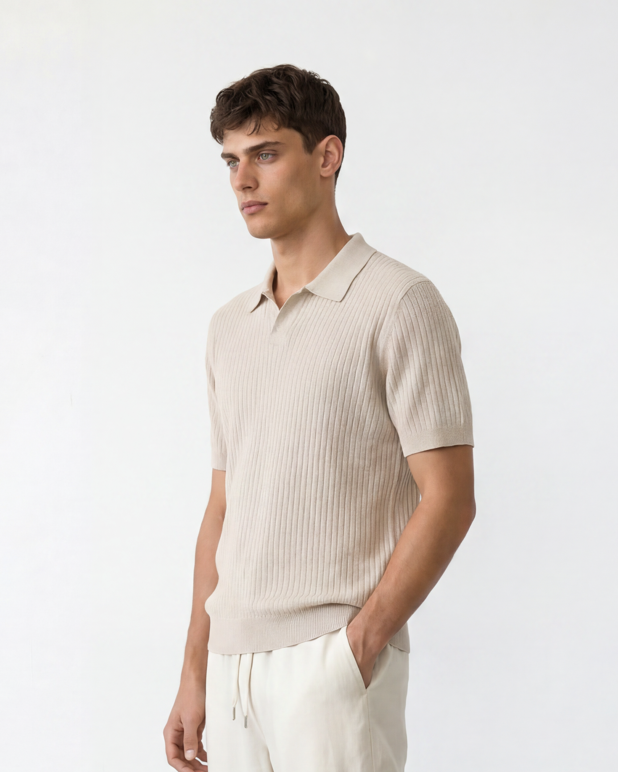 Rib Knit Polo - Cream