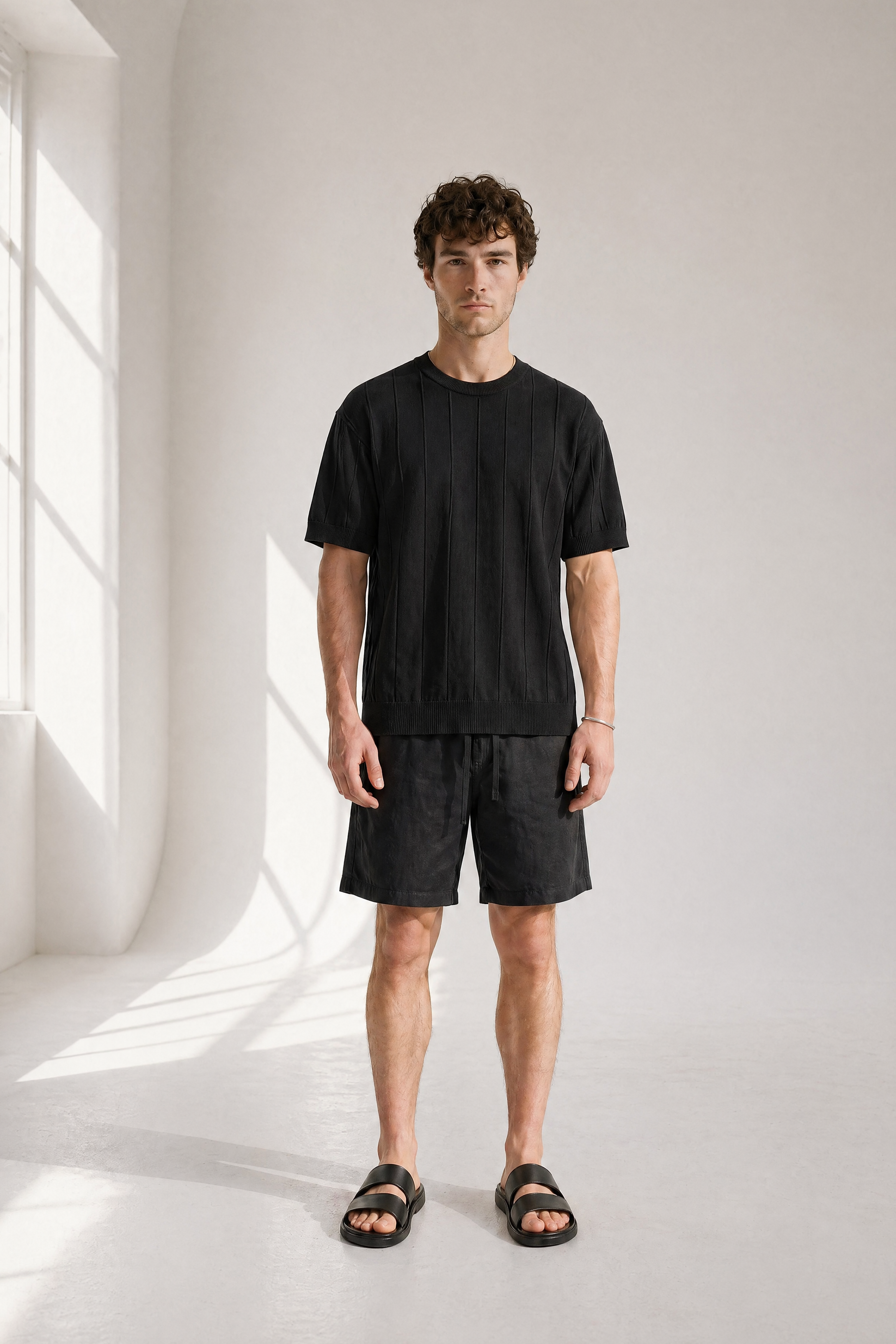 Slub Knit Tee - Black - detail view