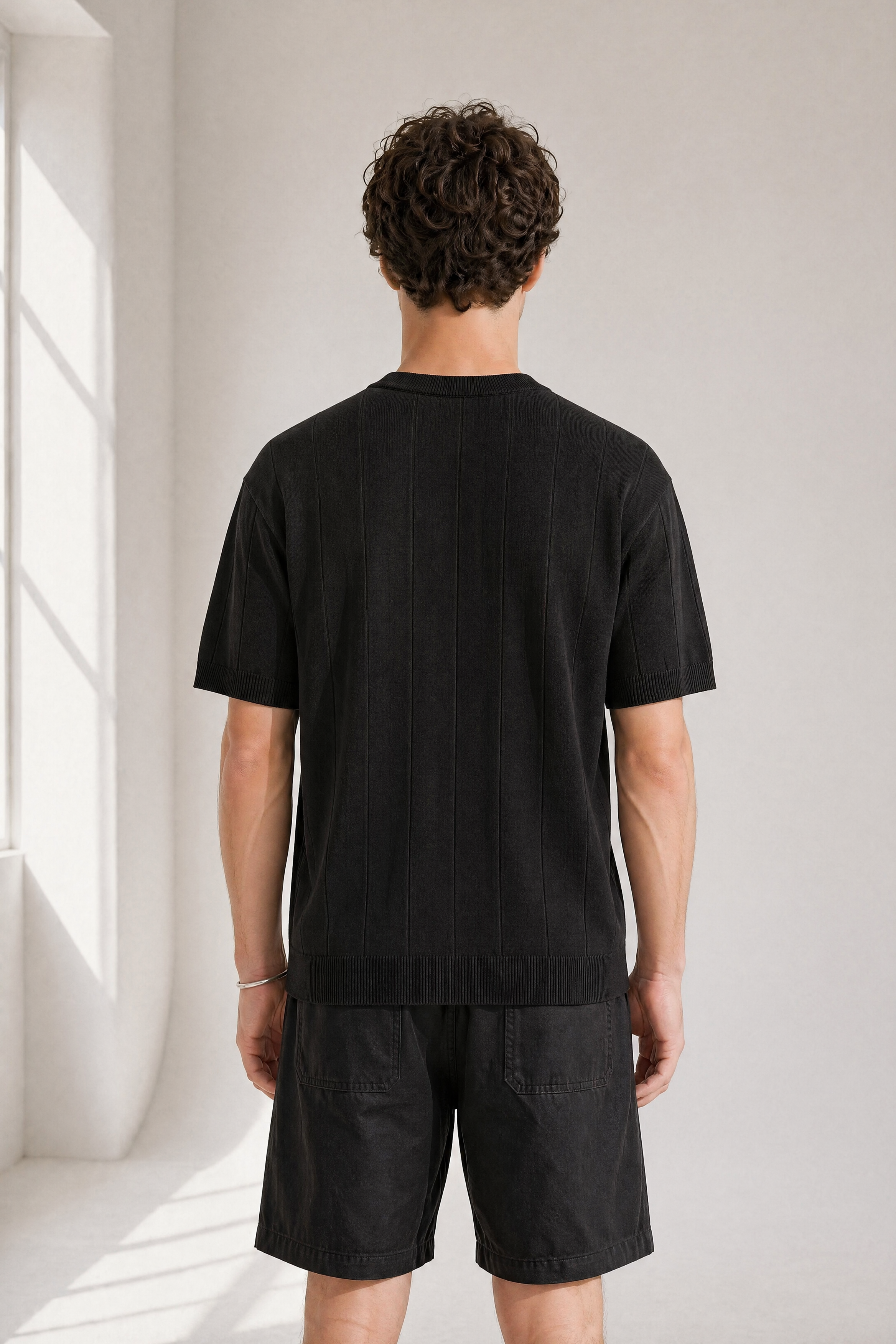 Slub Knit Tee - Black - lifestyle angle