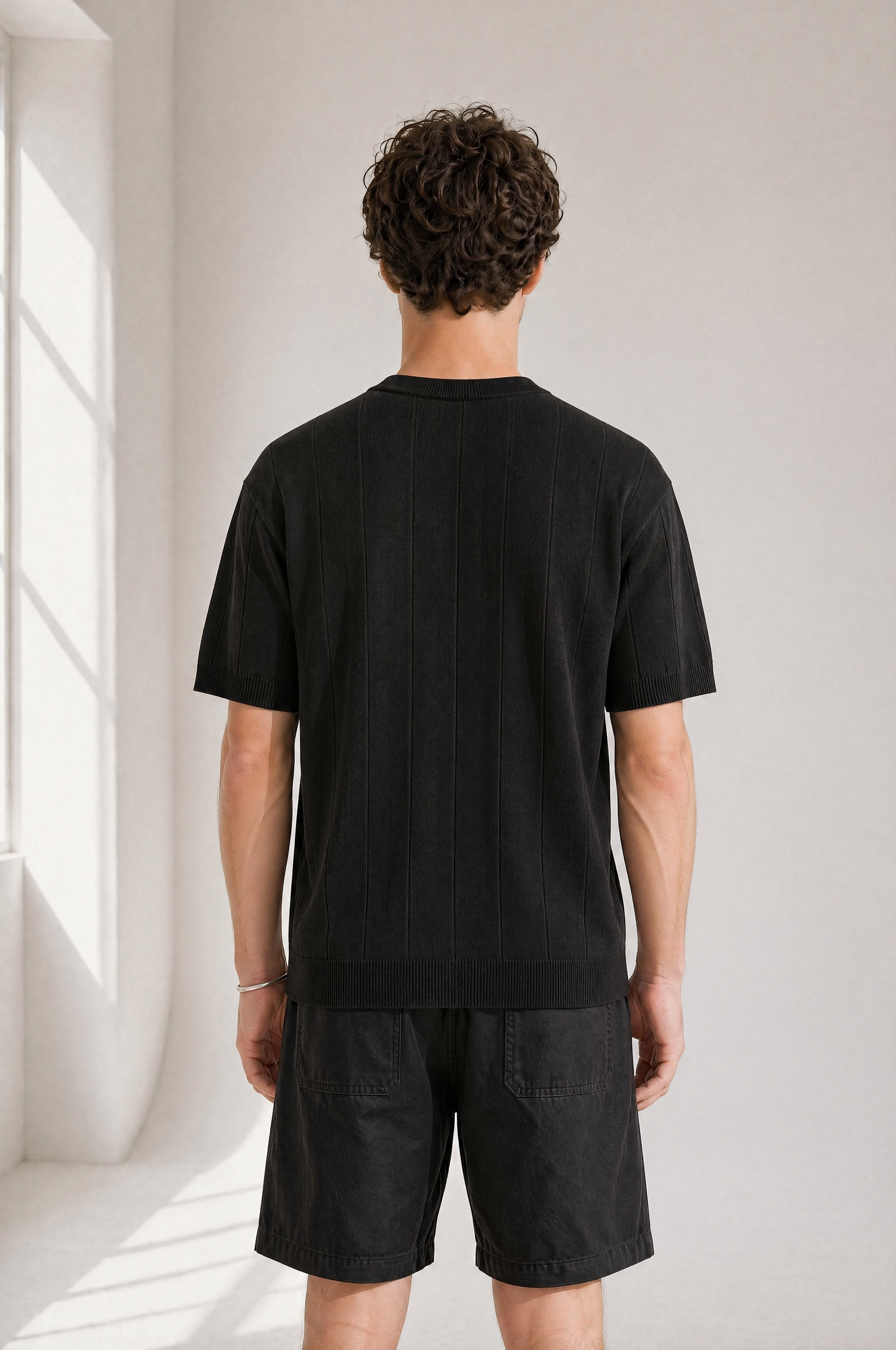 Slub Knit Tee - Black - lifestyle angle