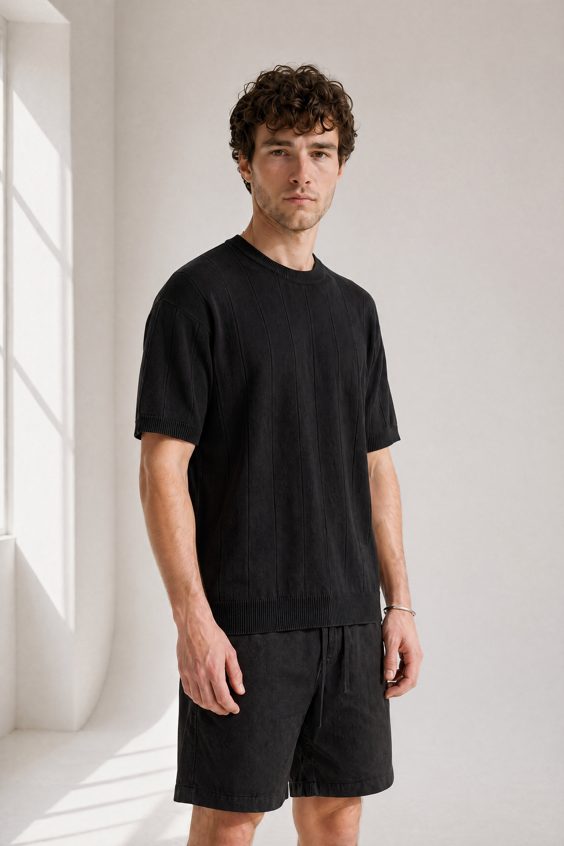 Slub Knit Tee - Black - front view