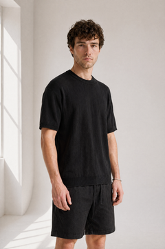 Slub Knit Tee - Black - front view