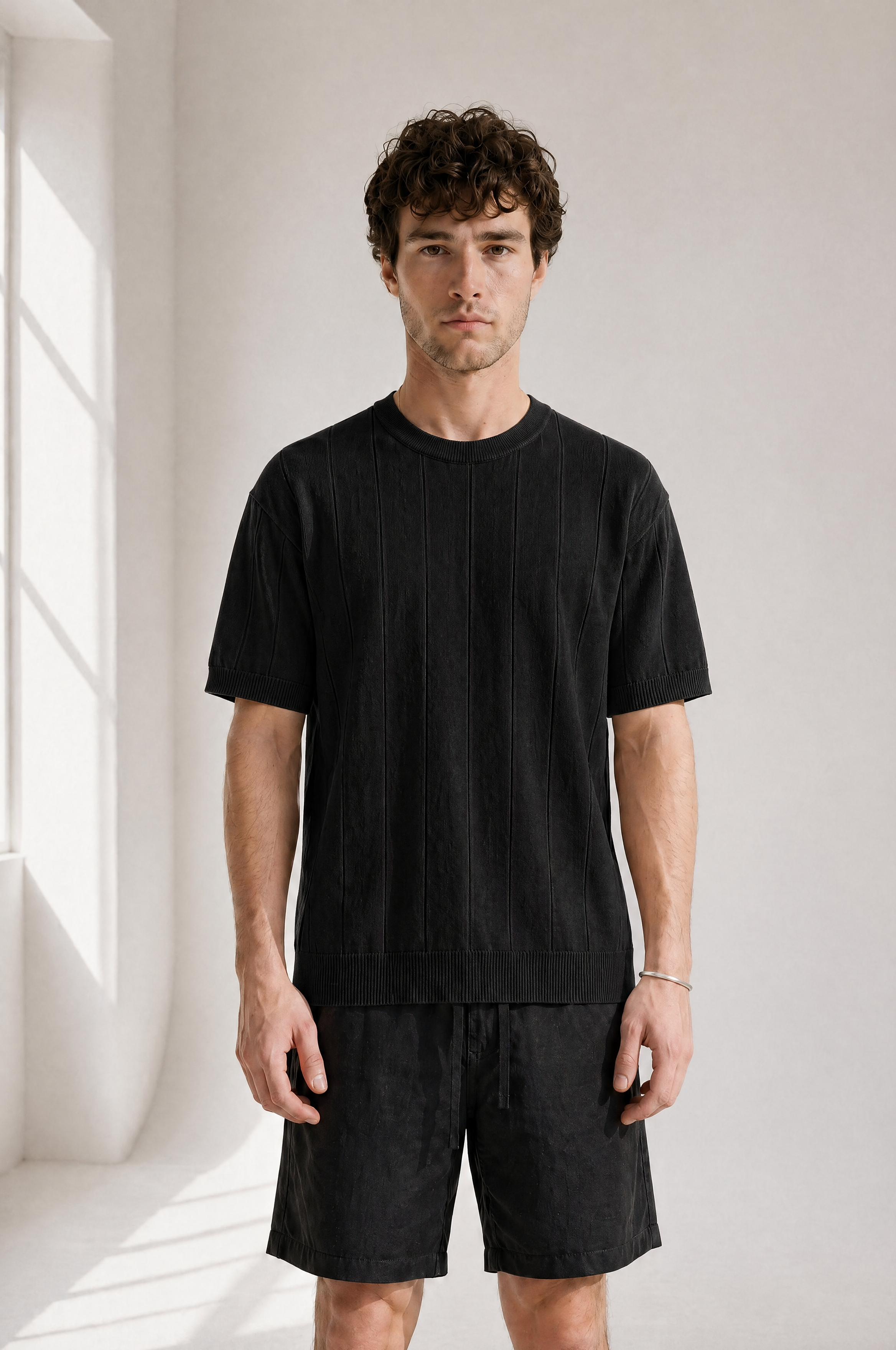 Slub Knit Tee - Black - back view