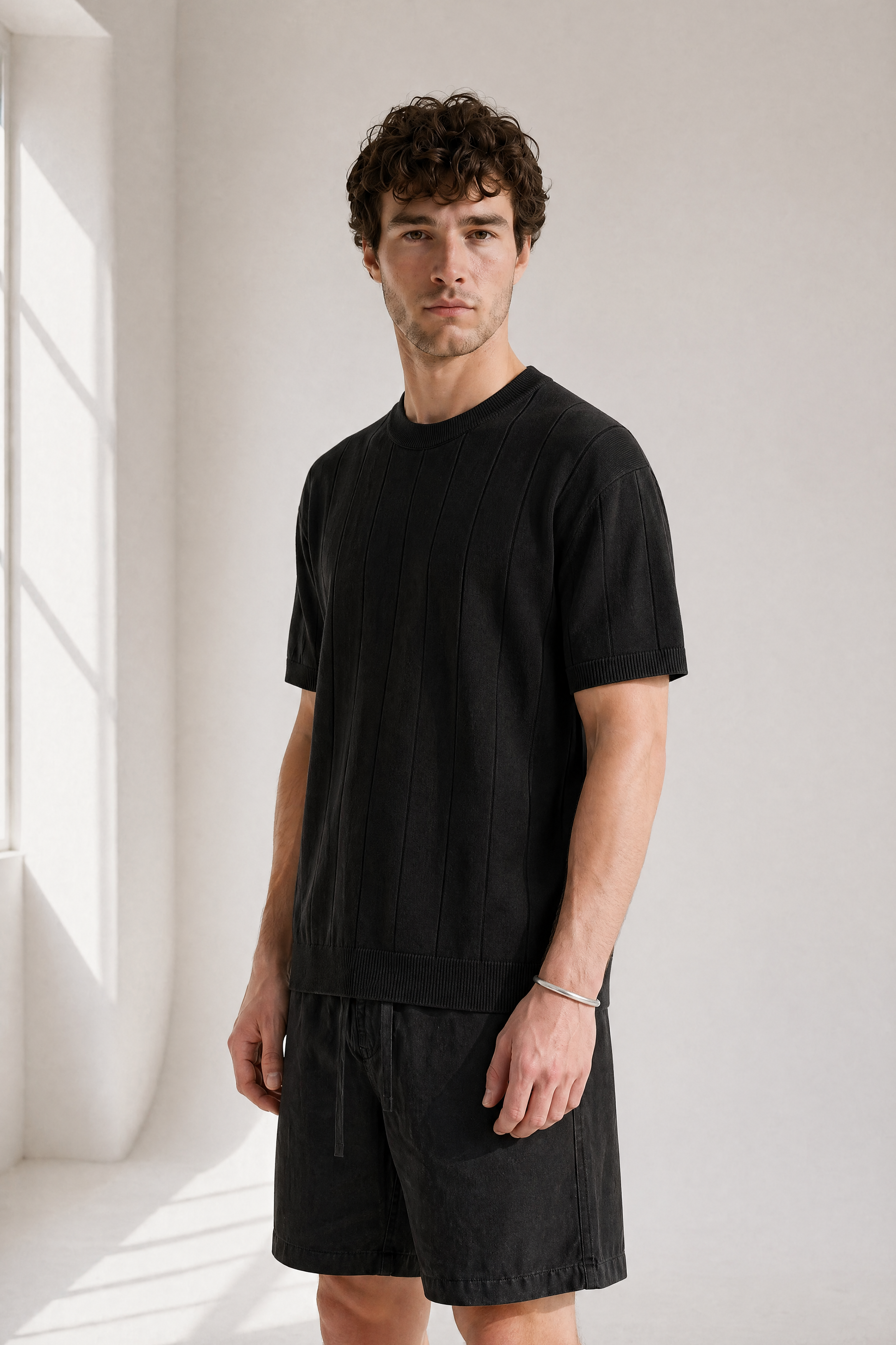 Slub Knit Tee - Black - side view