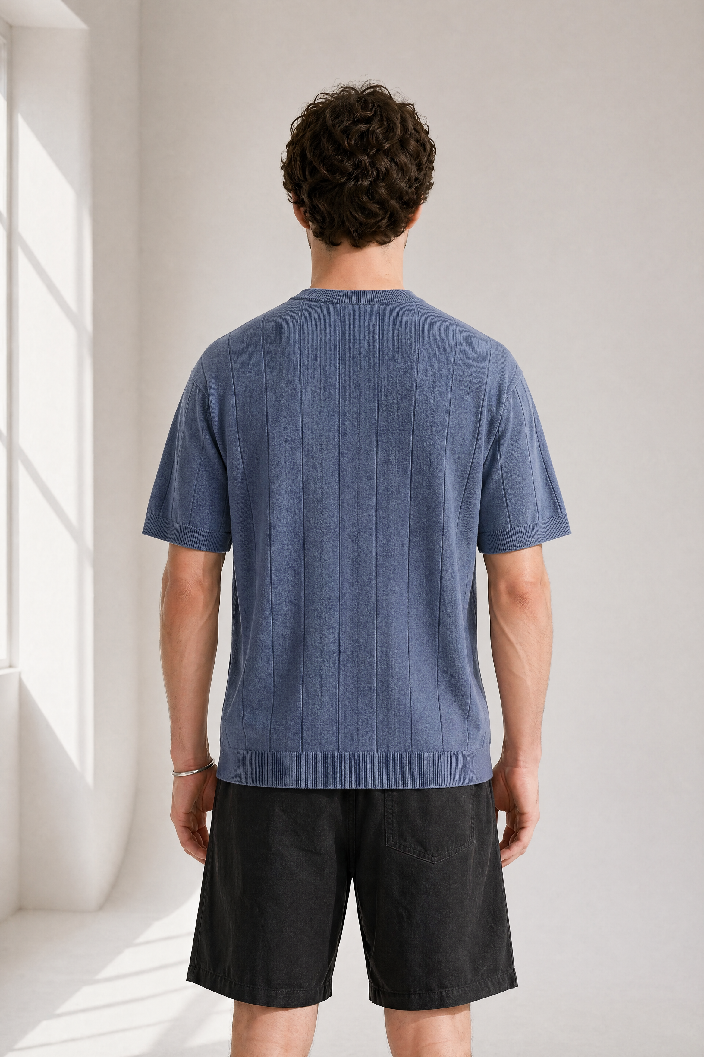 Slub Knit Tee - Blue - lifestyle angle
