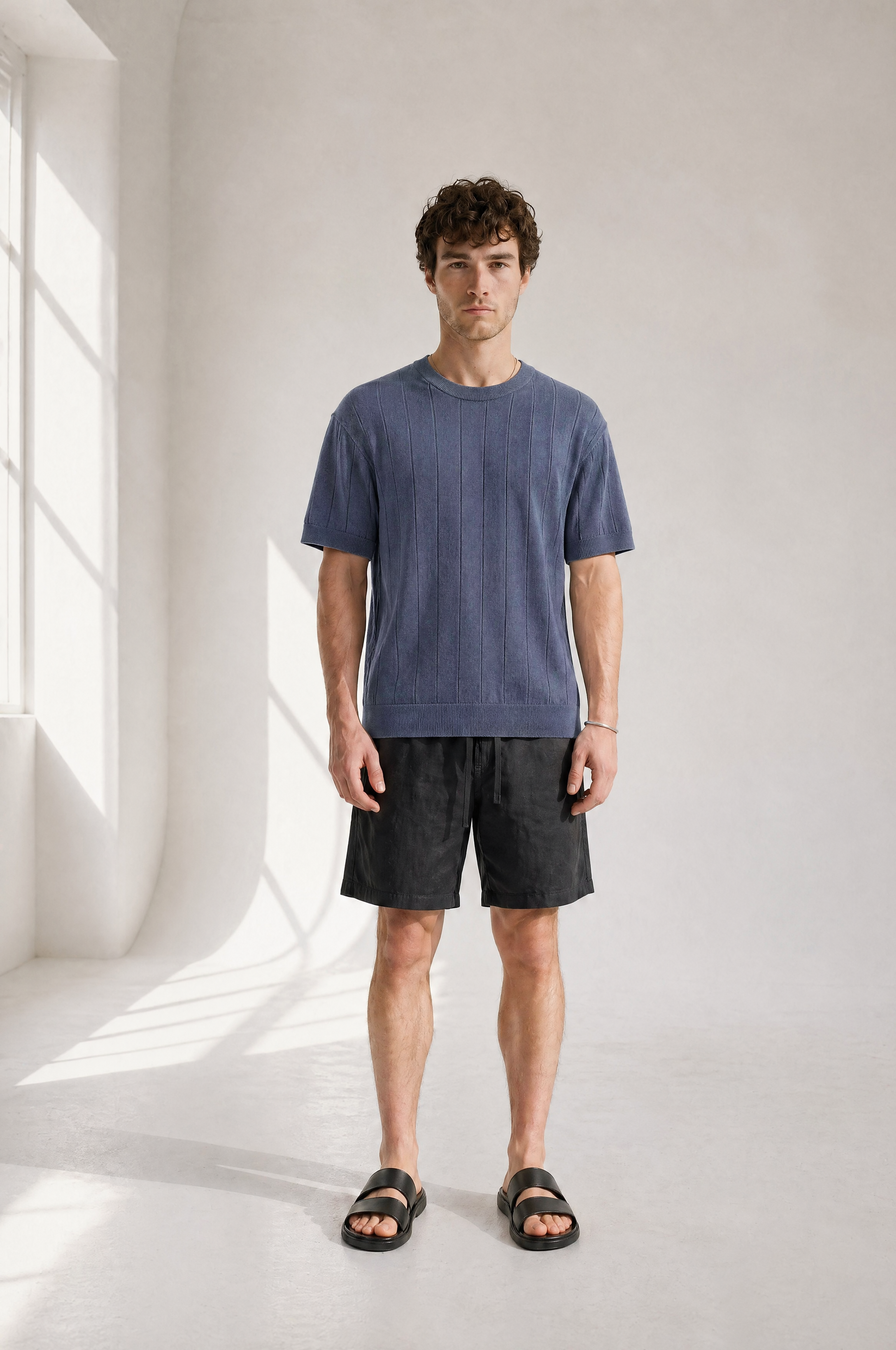 Slub Knit Tee - Blue - front view