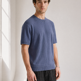 Slub Knit Tee - Blue - back view