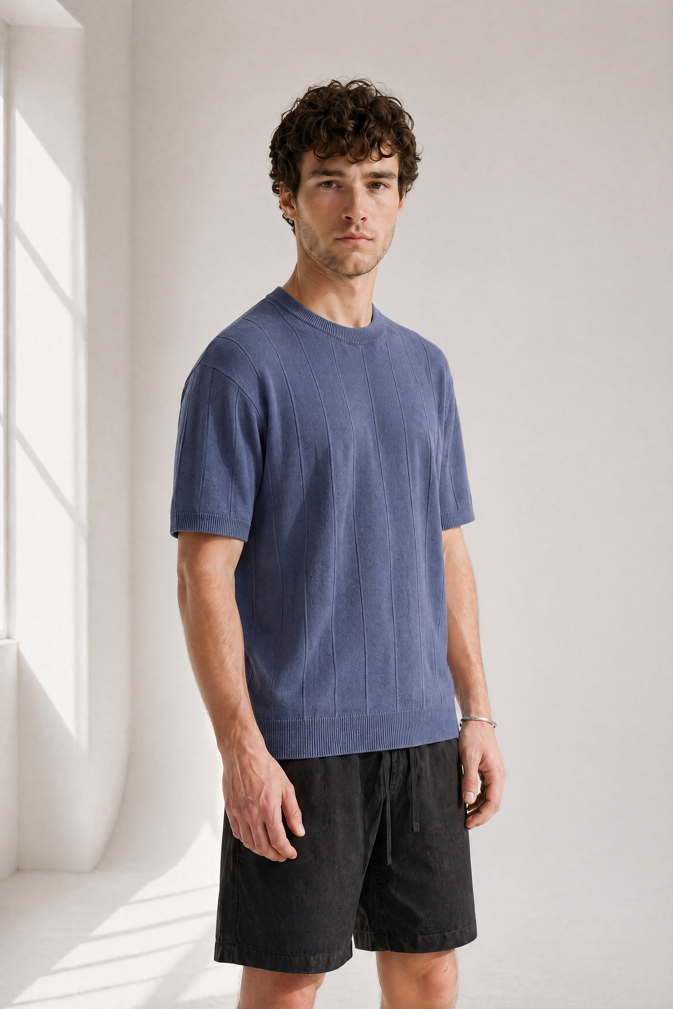 Slub Knit Tee - Blue - back view