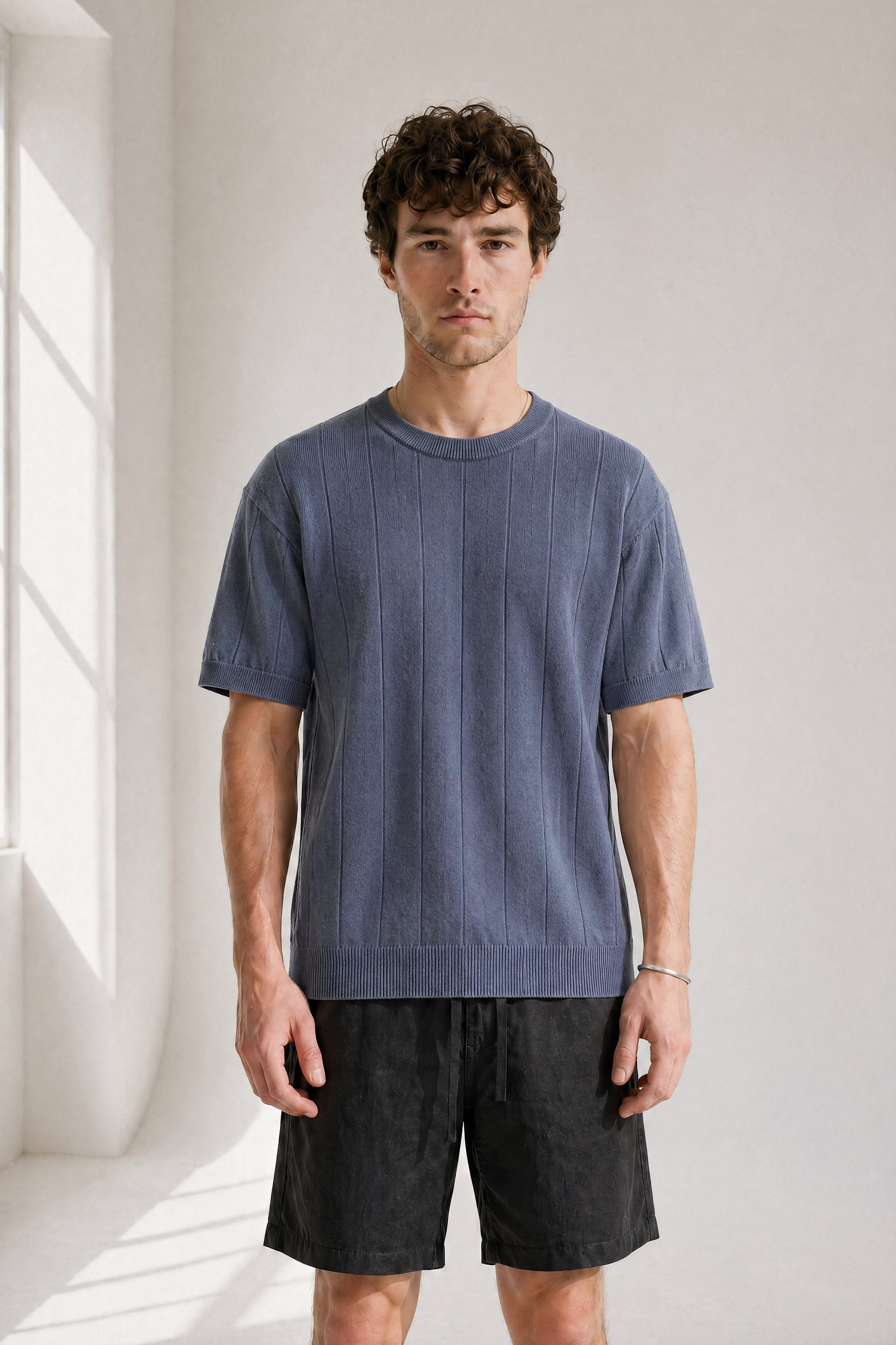 Slub Knit Tee - Blue - side view