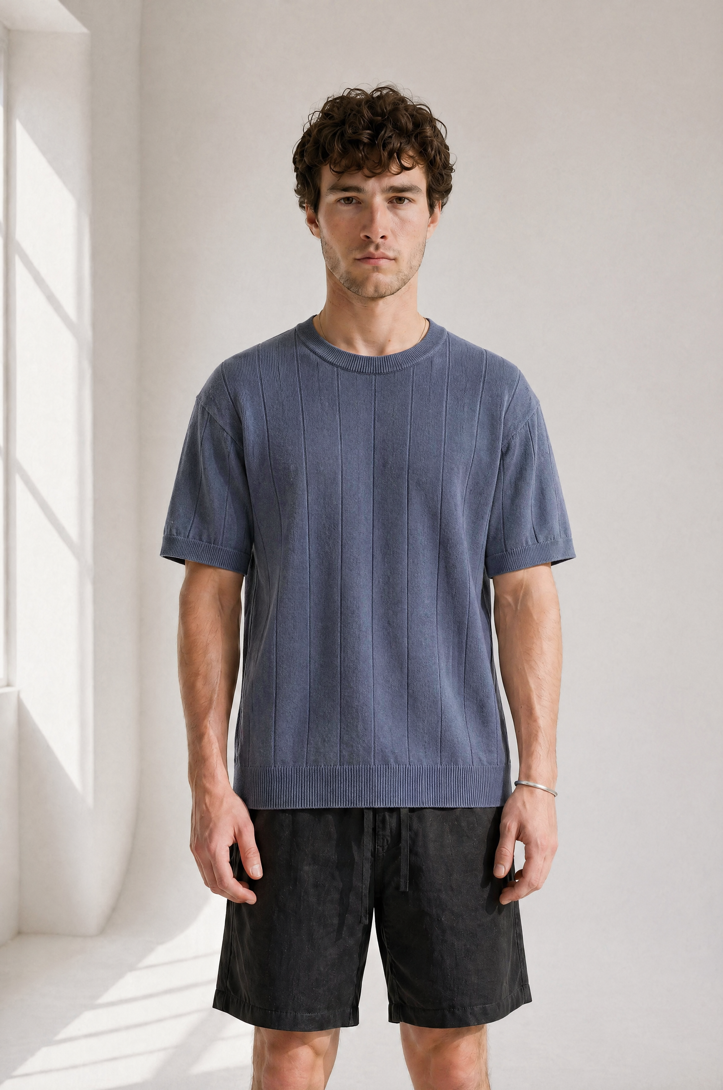 Slub Knit Tee - Blue - side view