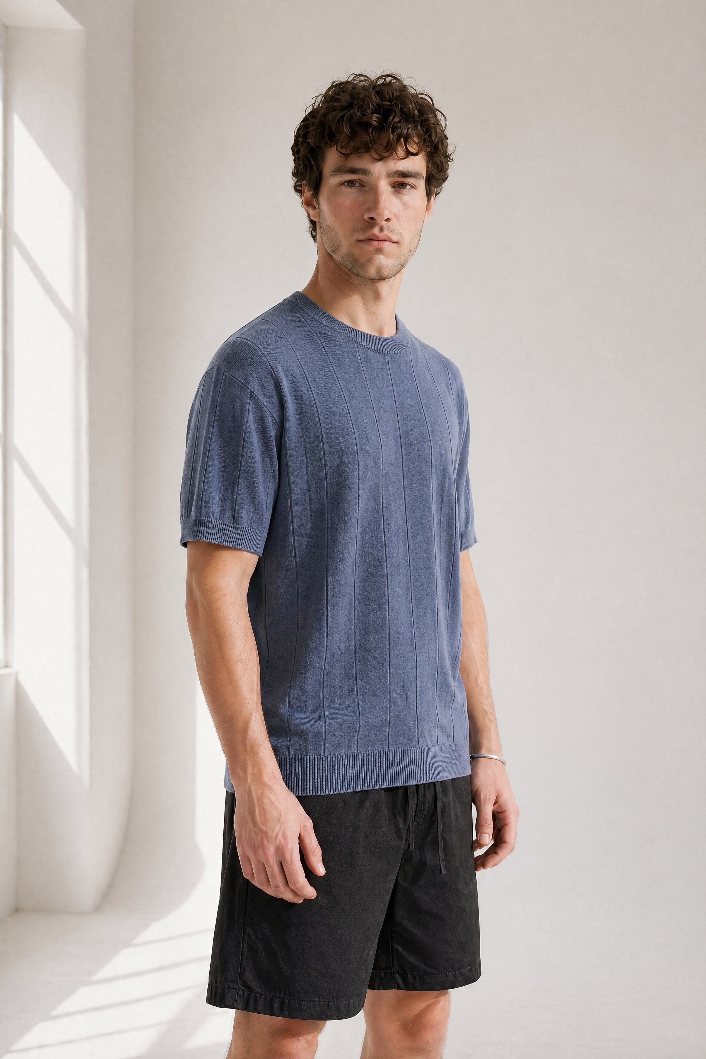 Slub Knit Tee - Blue - detail view