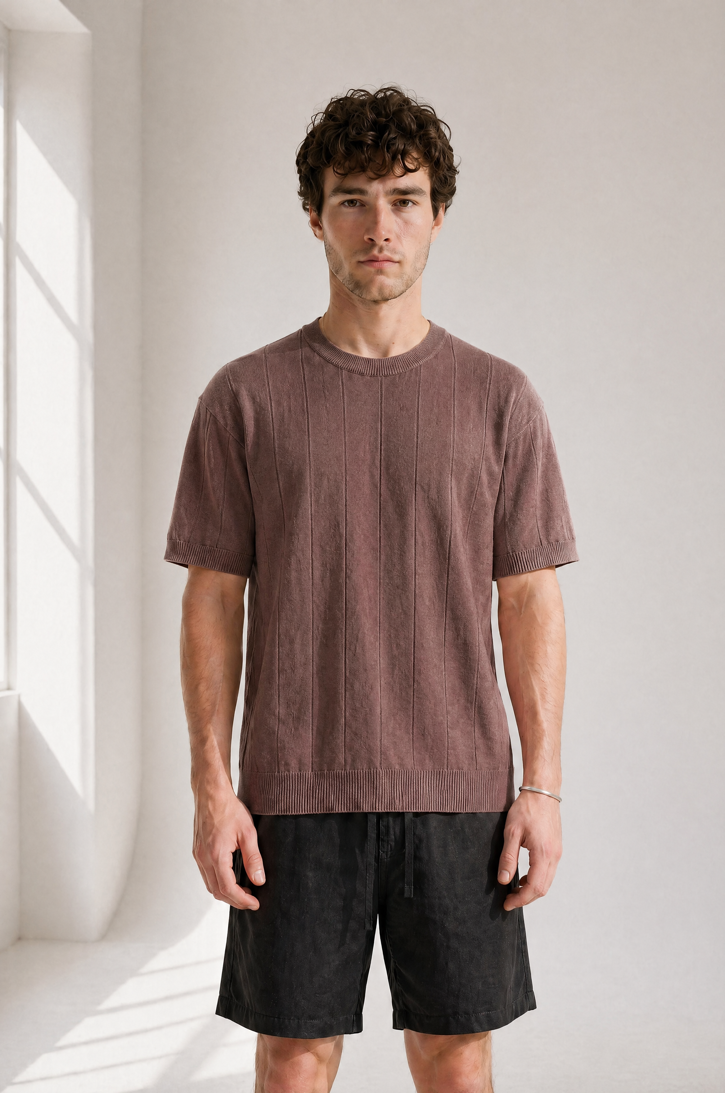Slub Knit Tee - Brown - front view