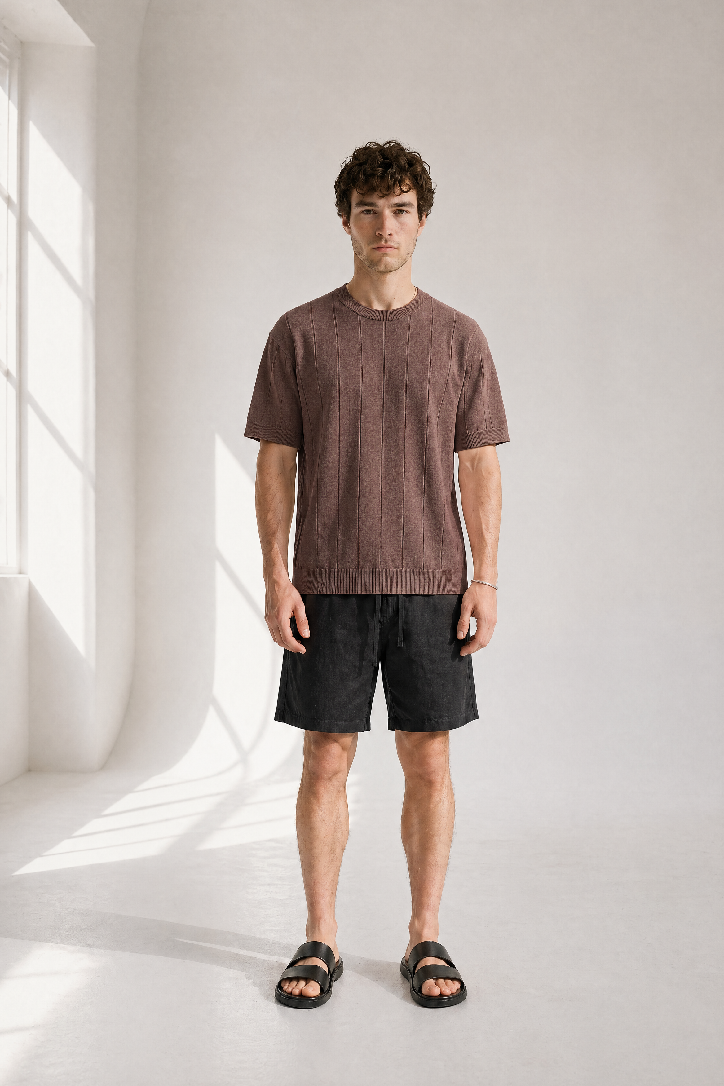 Slub Knit Tee - Brown - back view