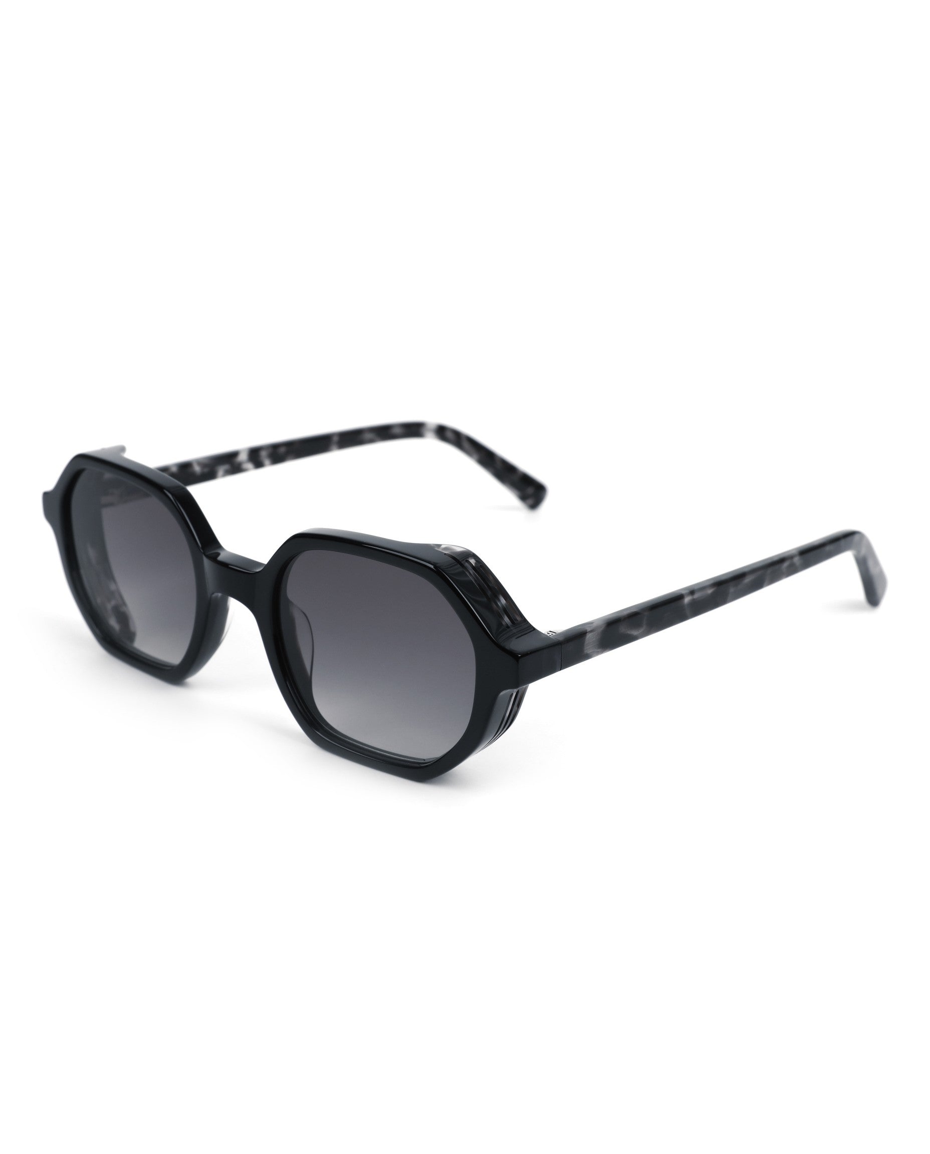 Mallorca Sunglasses - Black With Cloudy Grey Tortoiseshell Frame, Gradient Grey Lens