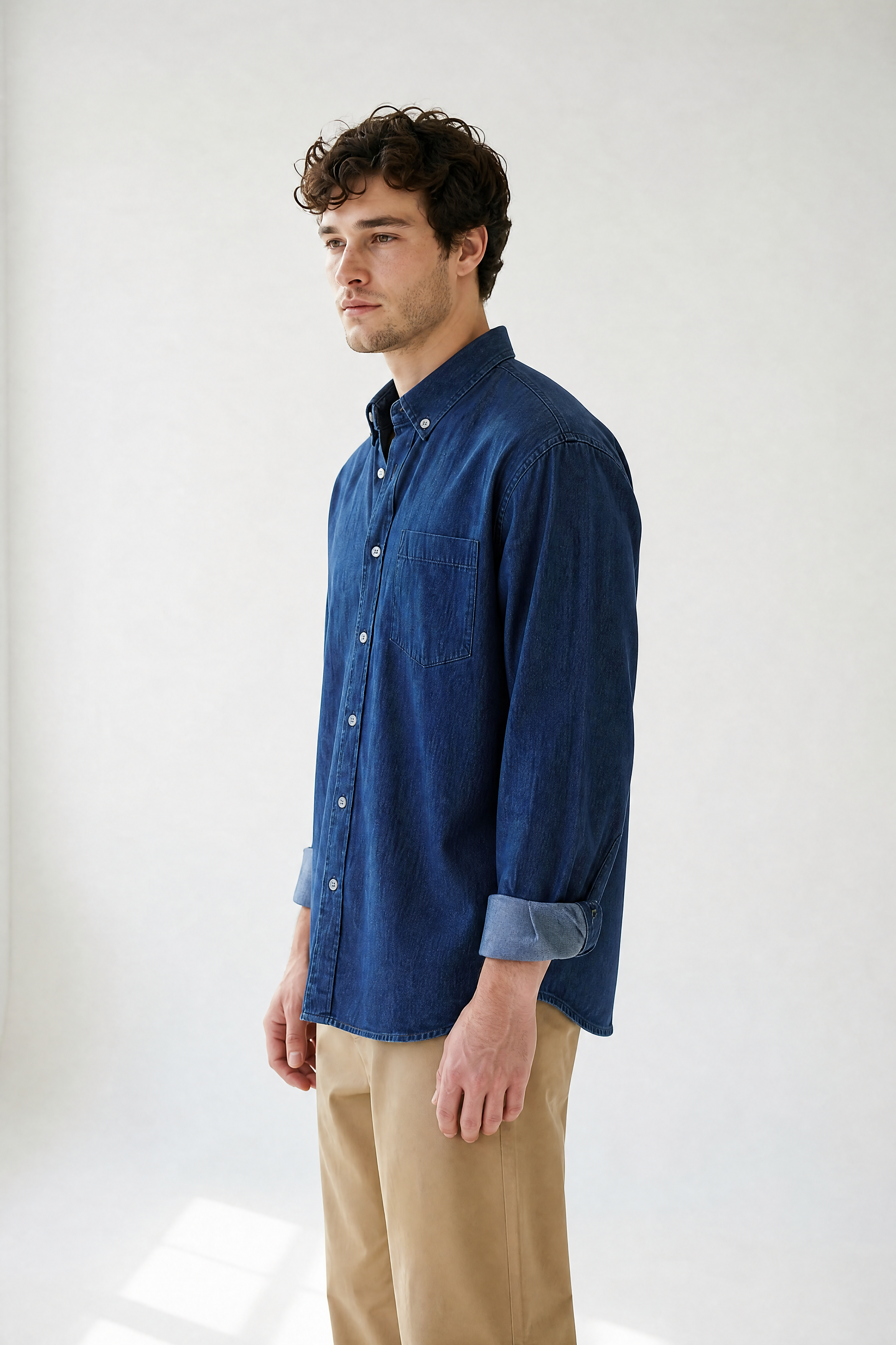 Denim Button-Up - Dark Indigo - left side view