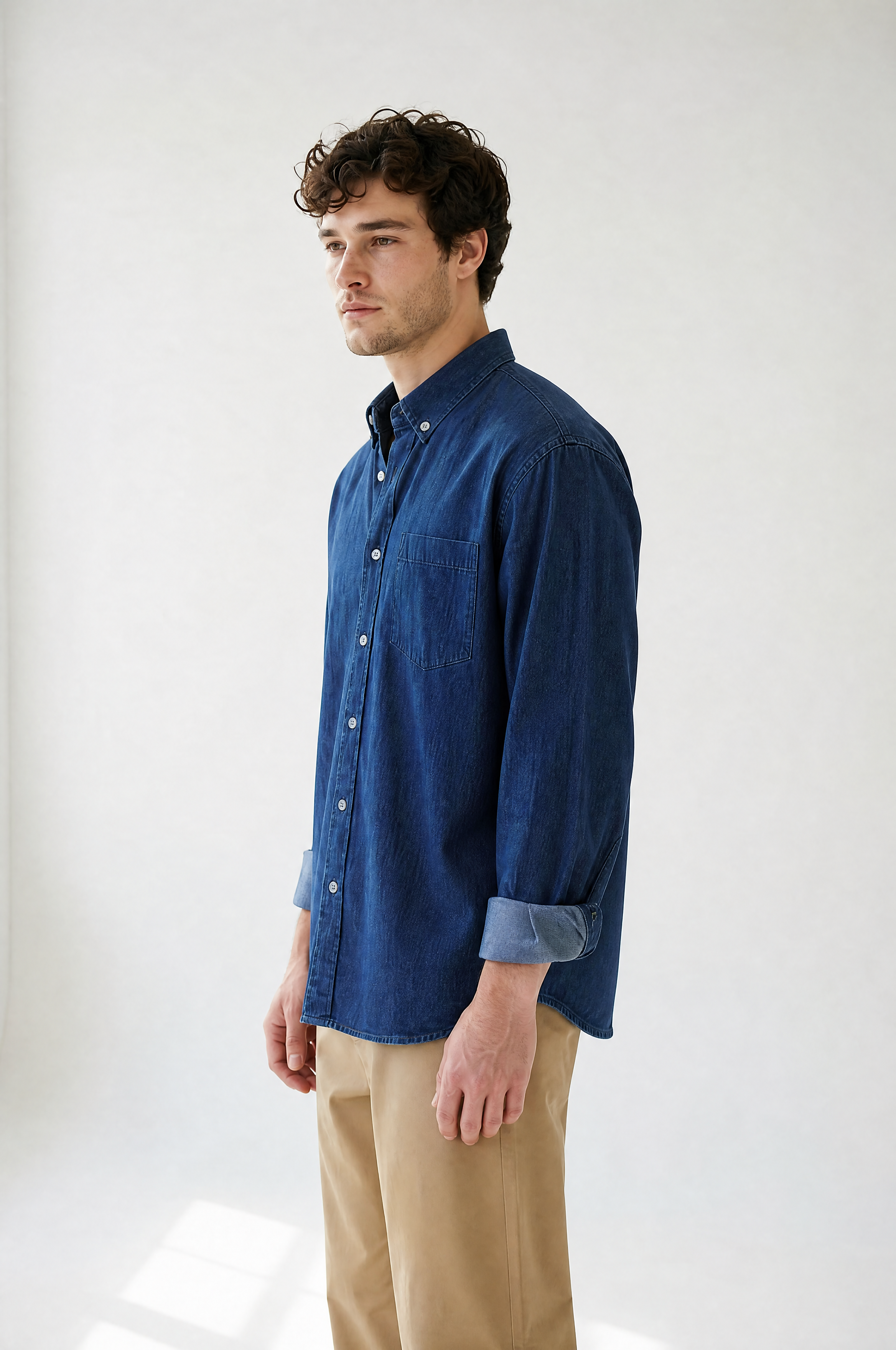 Denim Button-Up - Dark Indigo - left side view