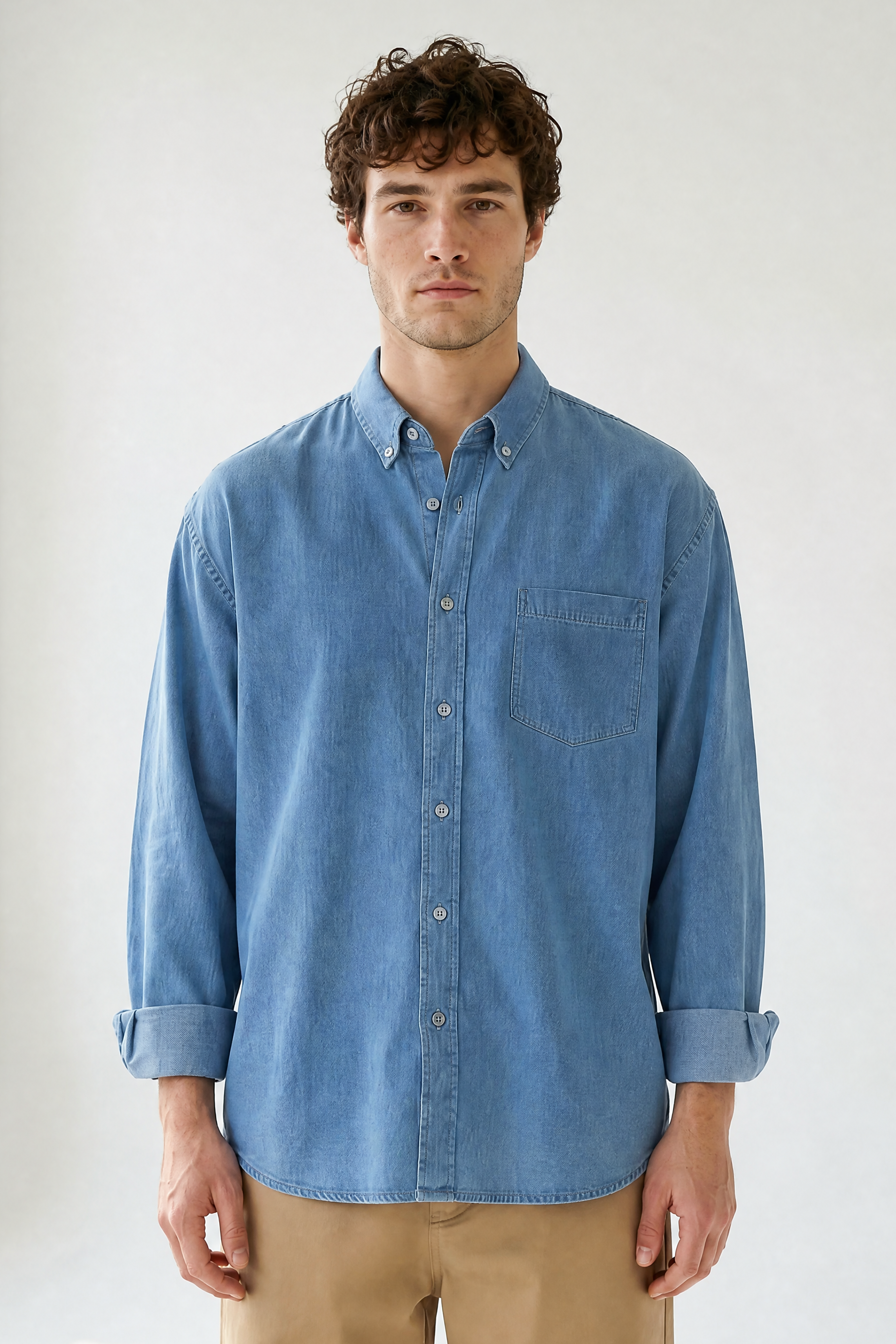 Denim Button-Up - Light Denim - front view