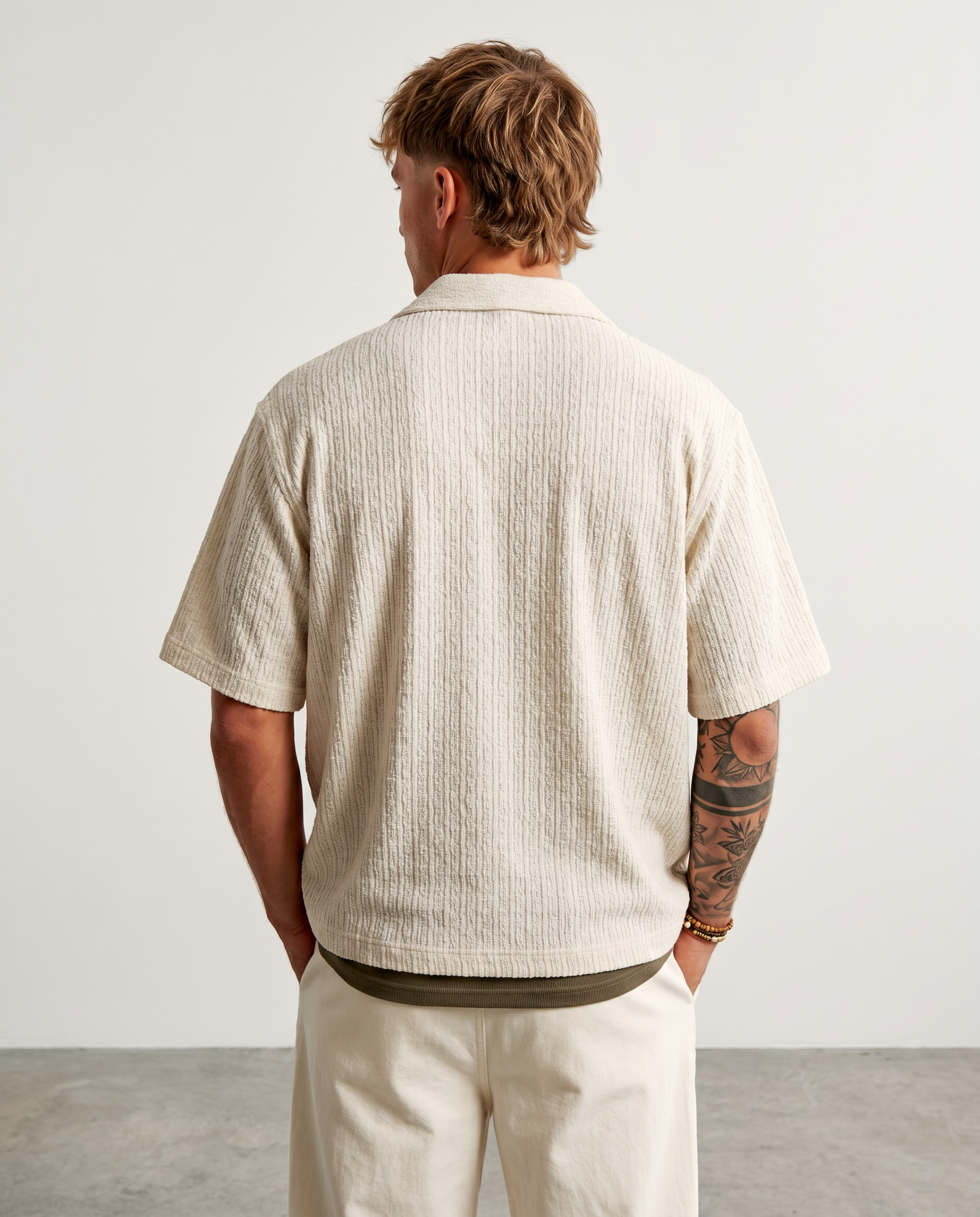Textured Stripe Resort Shirt - Off White