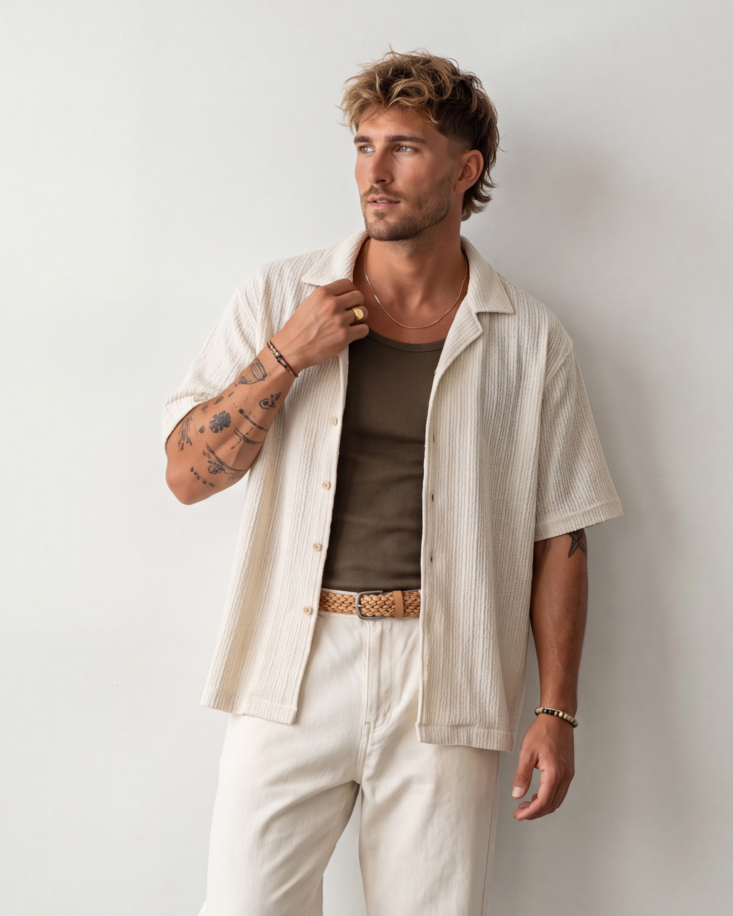 Textured Stripe Resort Shirt - Off White