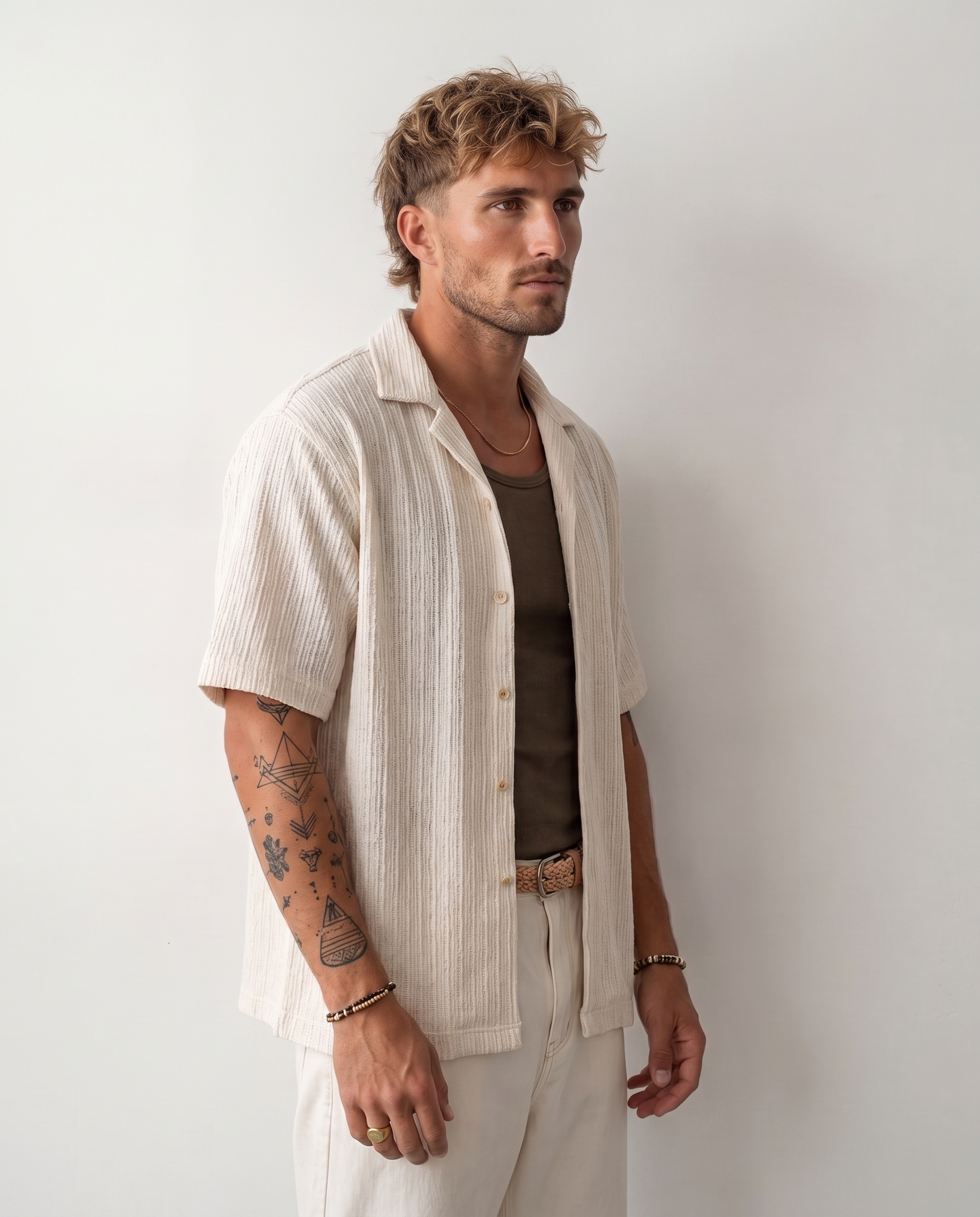 Textured Stripe Resort Shirt - Off White