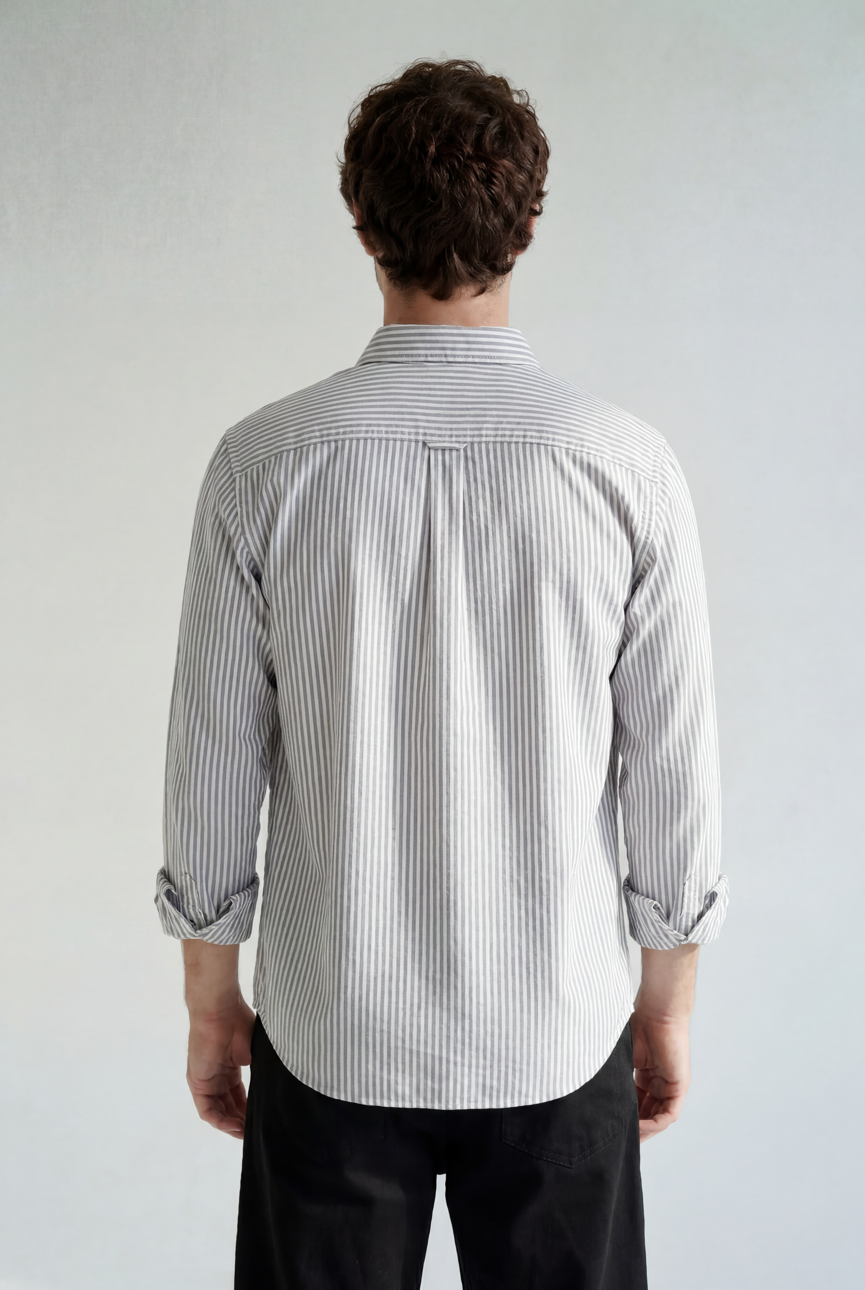 Striped Button-Down Shirt - Grey Stripe - back view