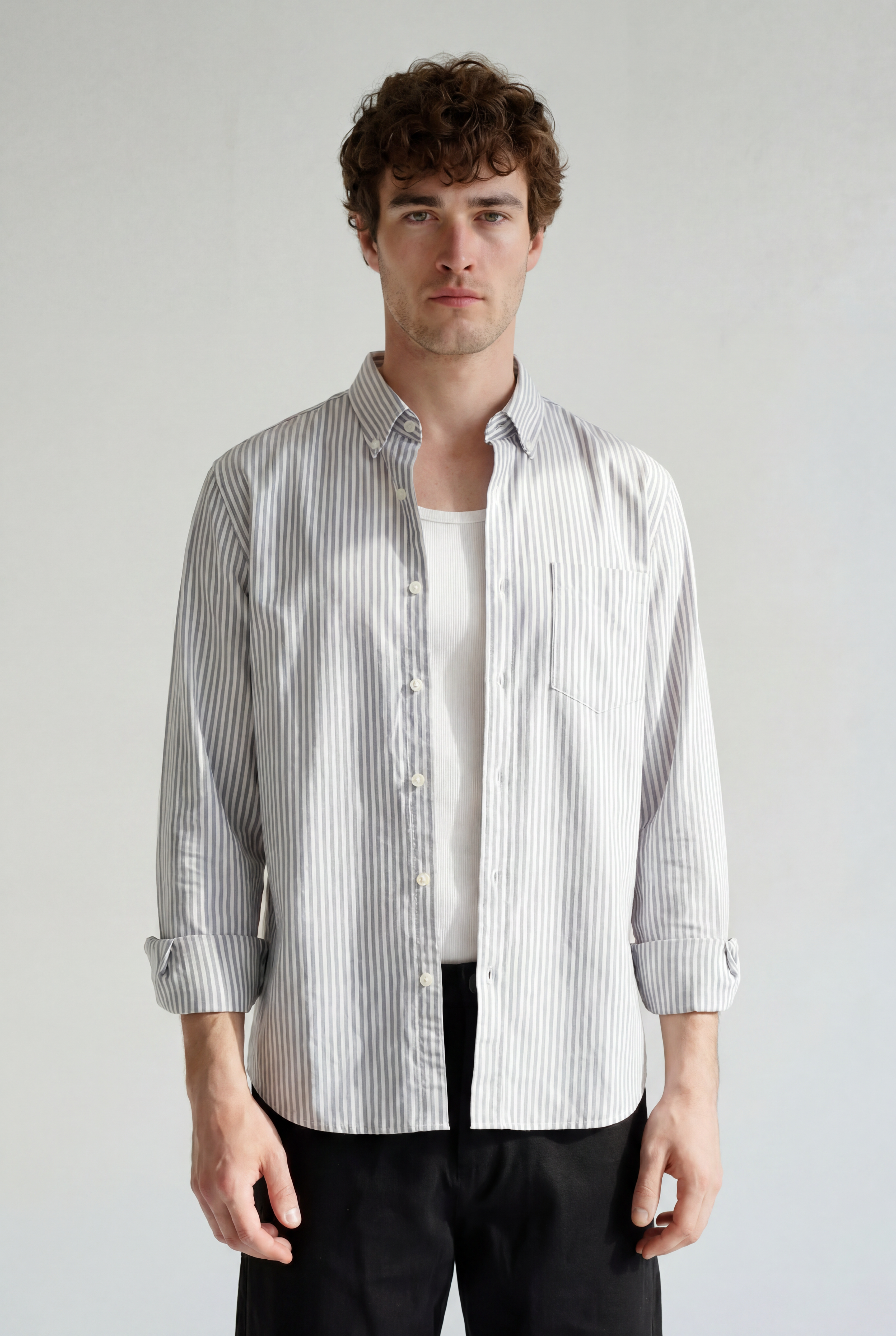 Striped Button-Down Shirt - Grey Stripe - detail view