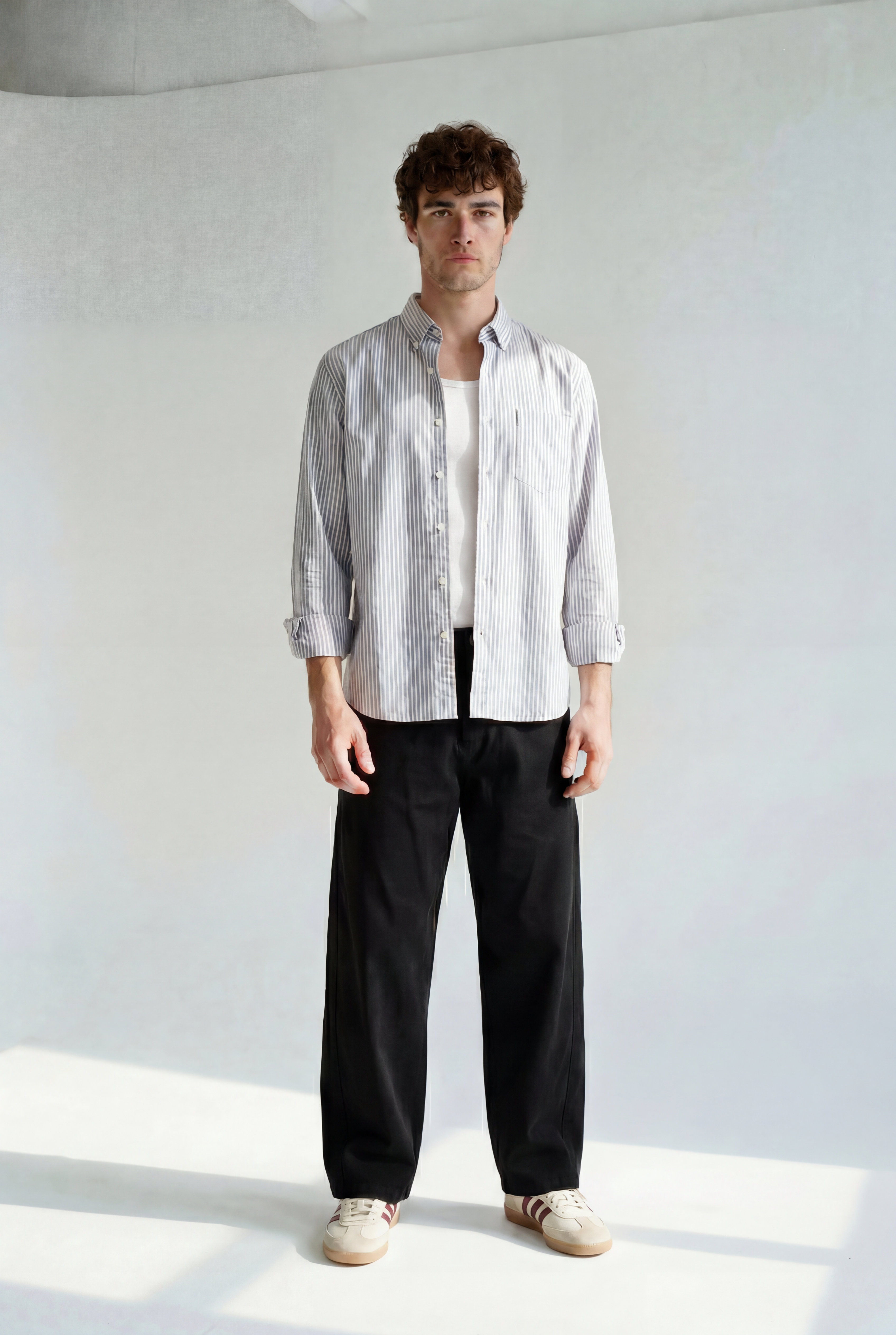 Striped Button-Down Shirt - Grey Stripe - front view