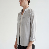 Striped Button-Down Shirt - Grey Stripe - left side view