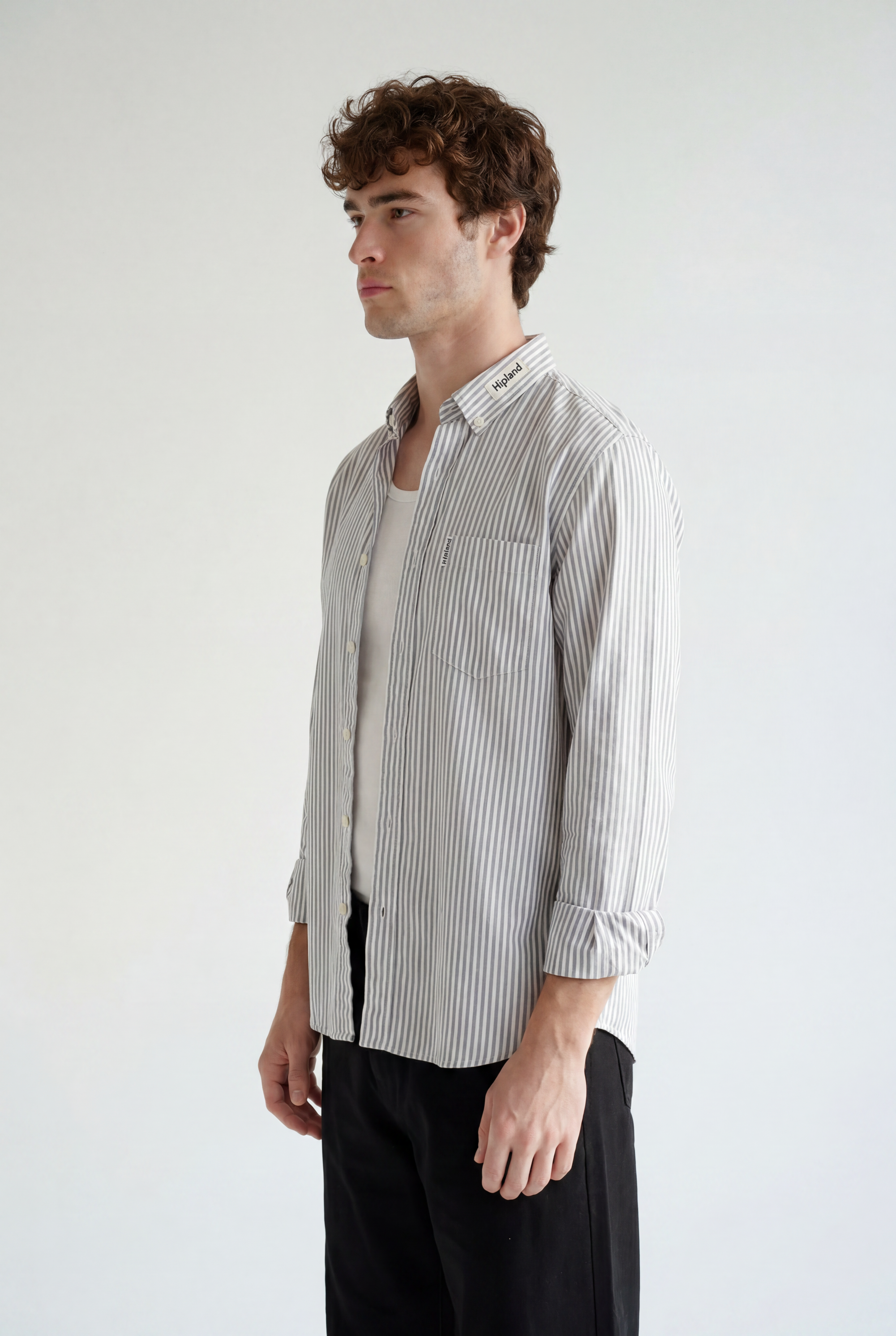 Striped Button-Down Shirt - Grey Stripe - left side view