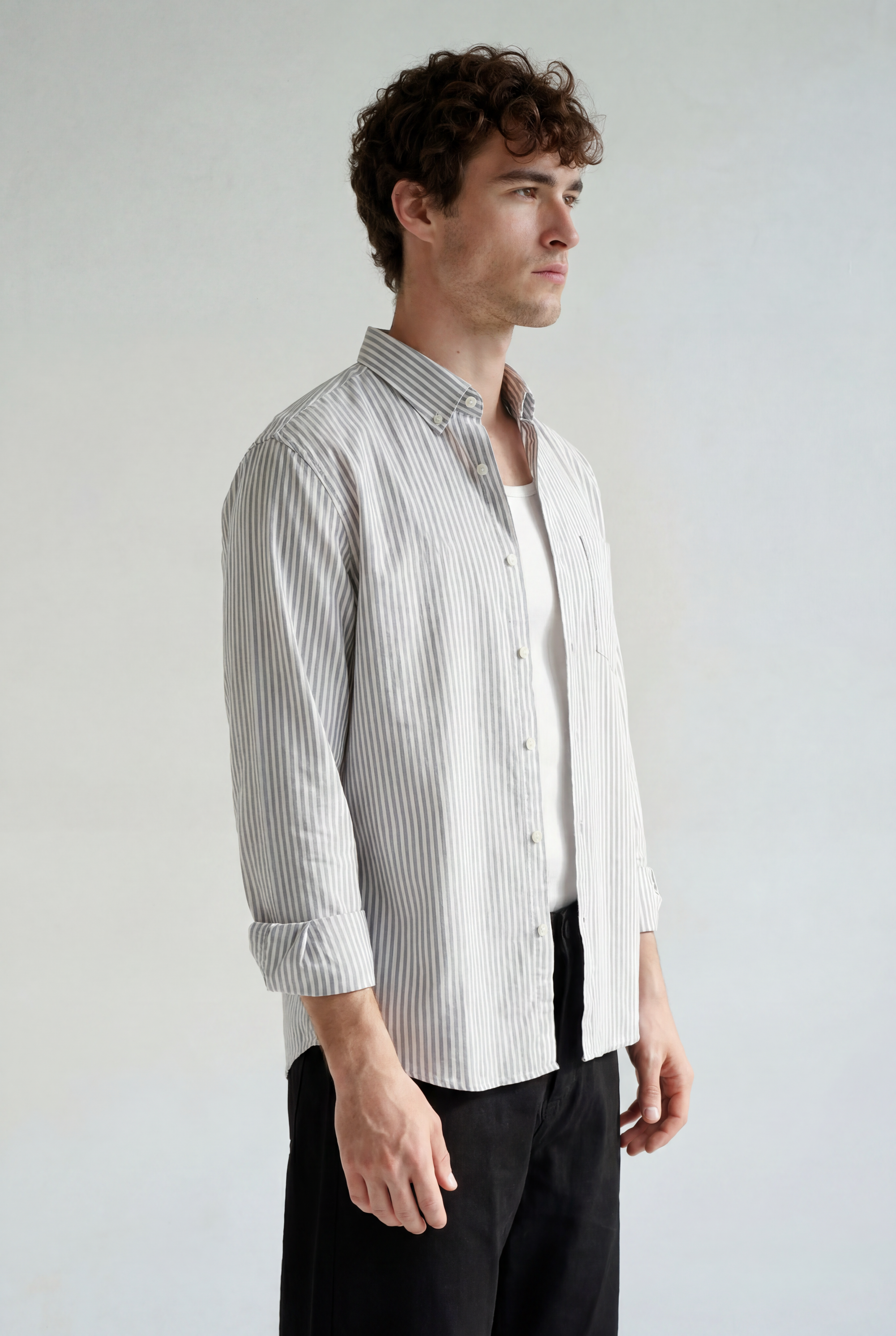 Striped Button-Down Shirt - Grey Stripe - right side view