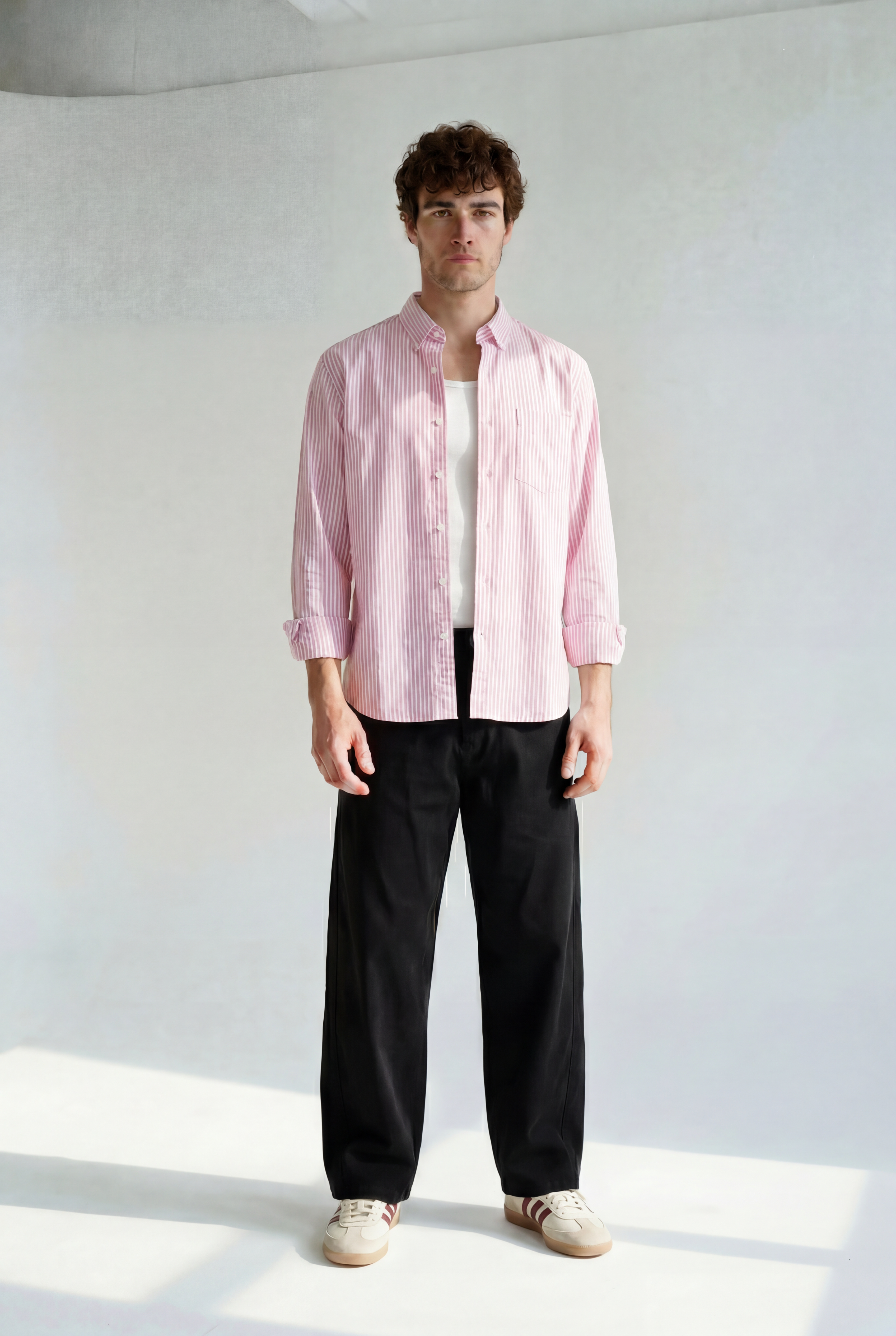 Striped Button-Down Shirt - Pink Stripe - front view