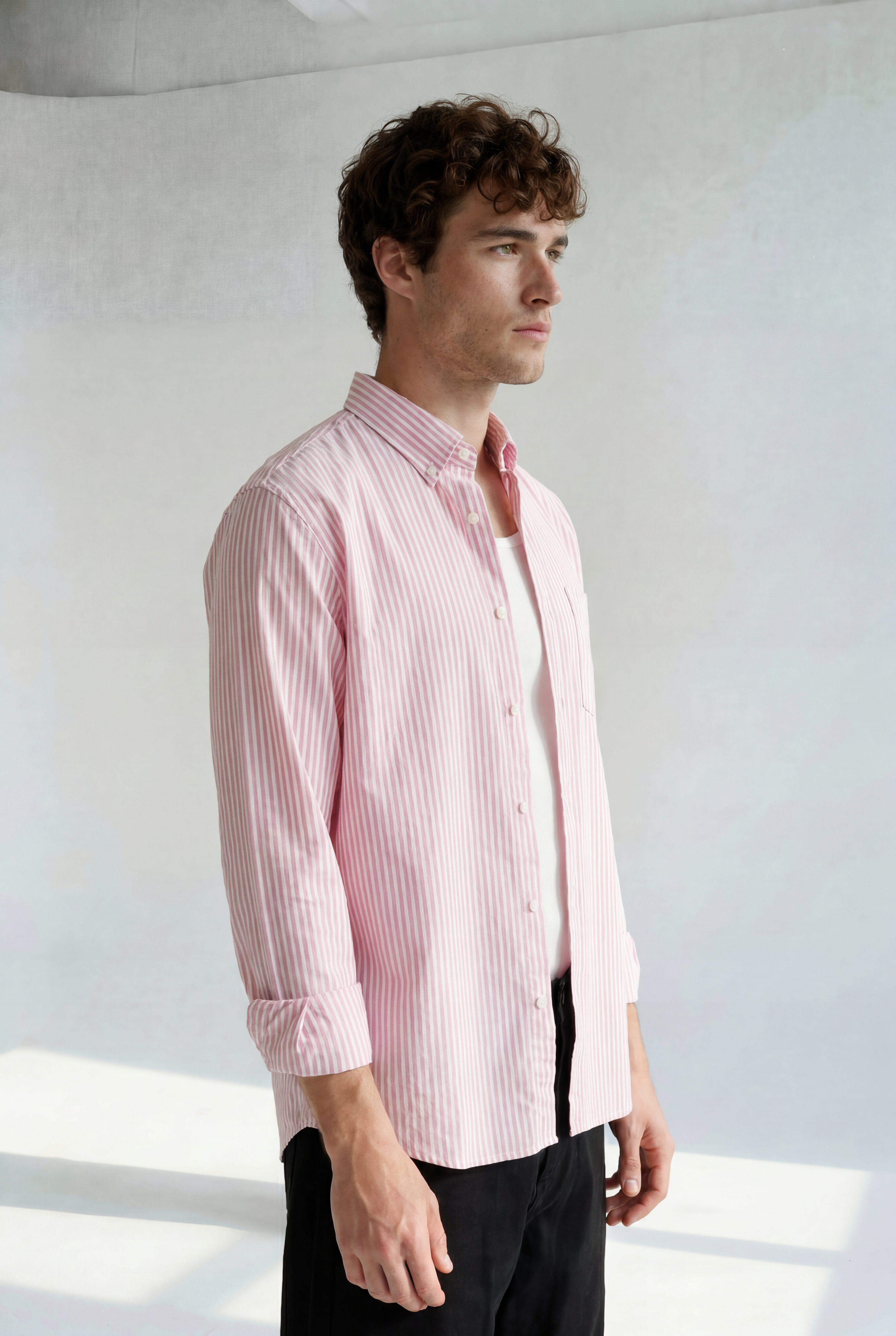 Striped Button-Down Shirt - Pink Stripe - left side view