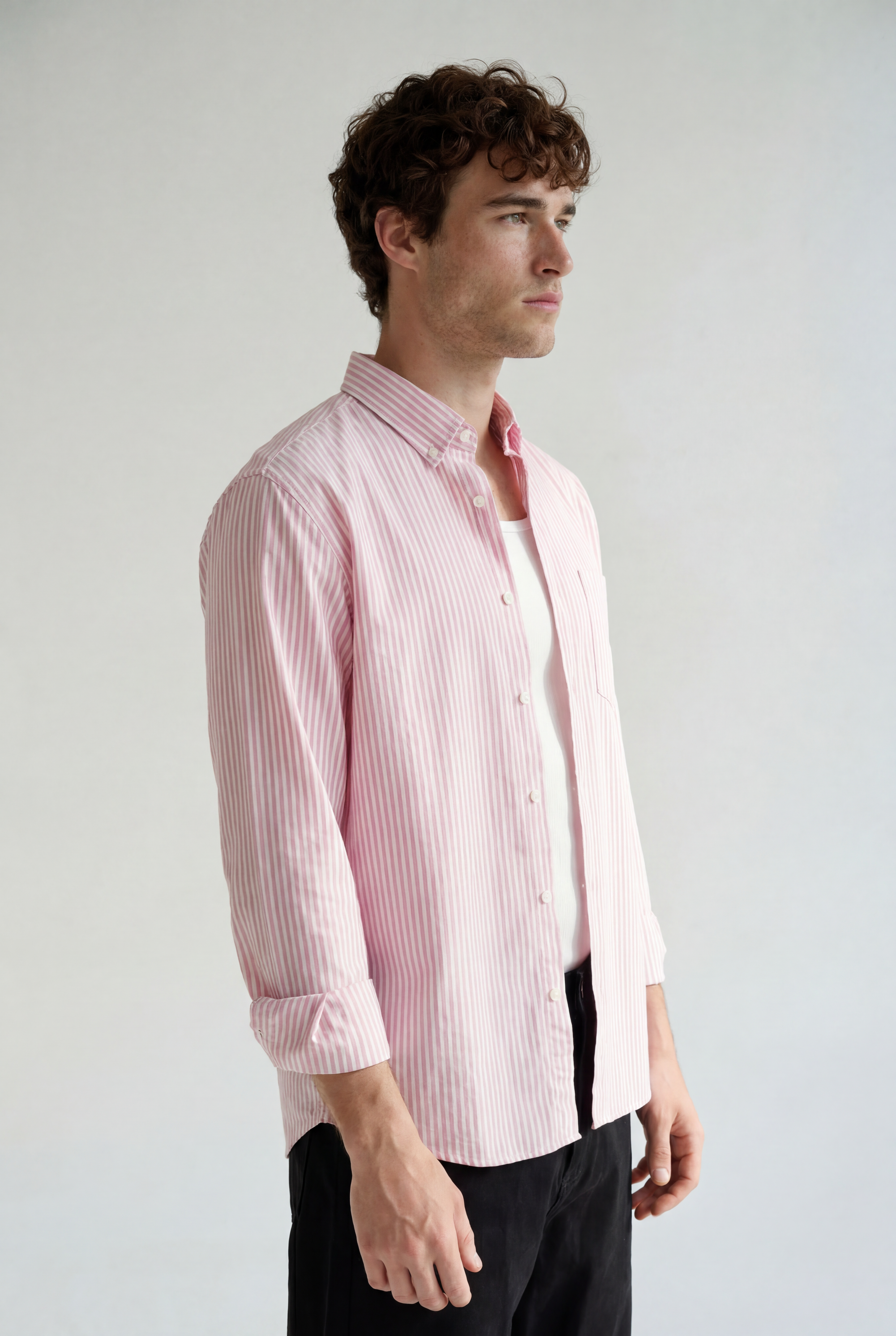 Striped Button-Down Shirt - Pink Stripe - left side view