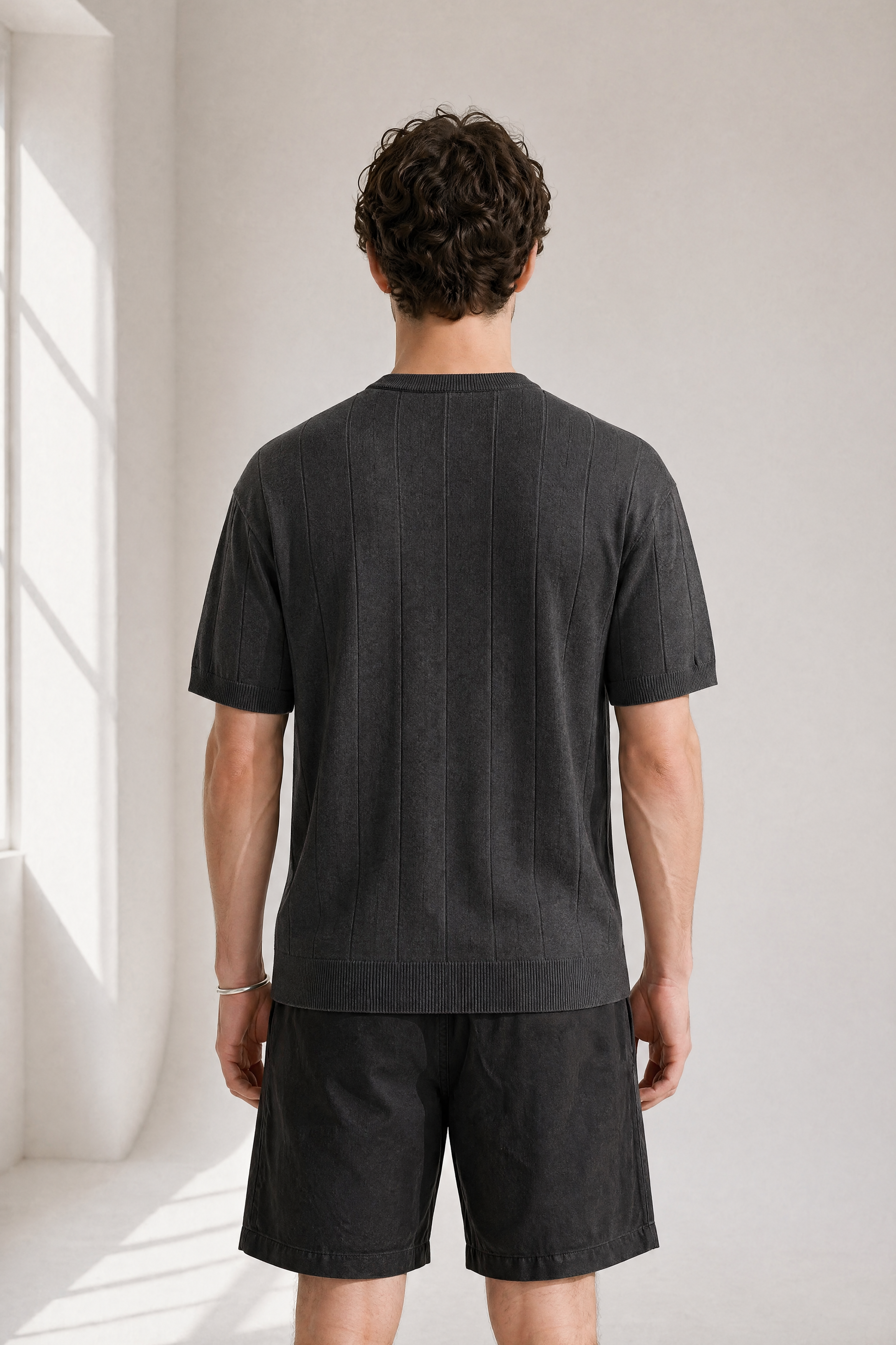 Slub Knit Tee - Charcoal - detail view