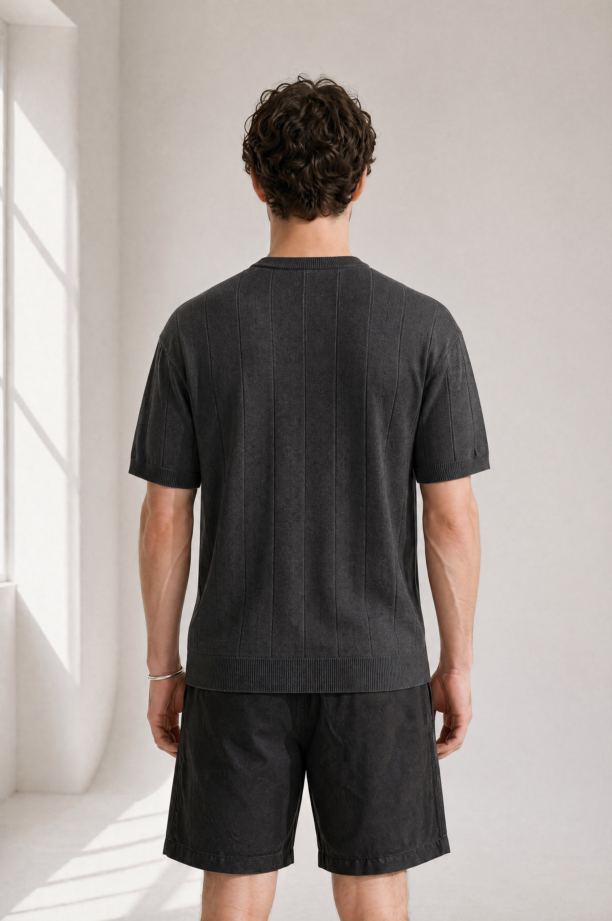 Slub Knit Tee - Charcoal - detail view