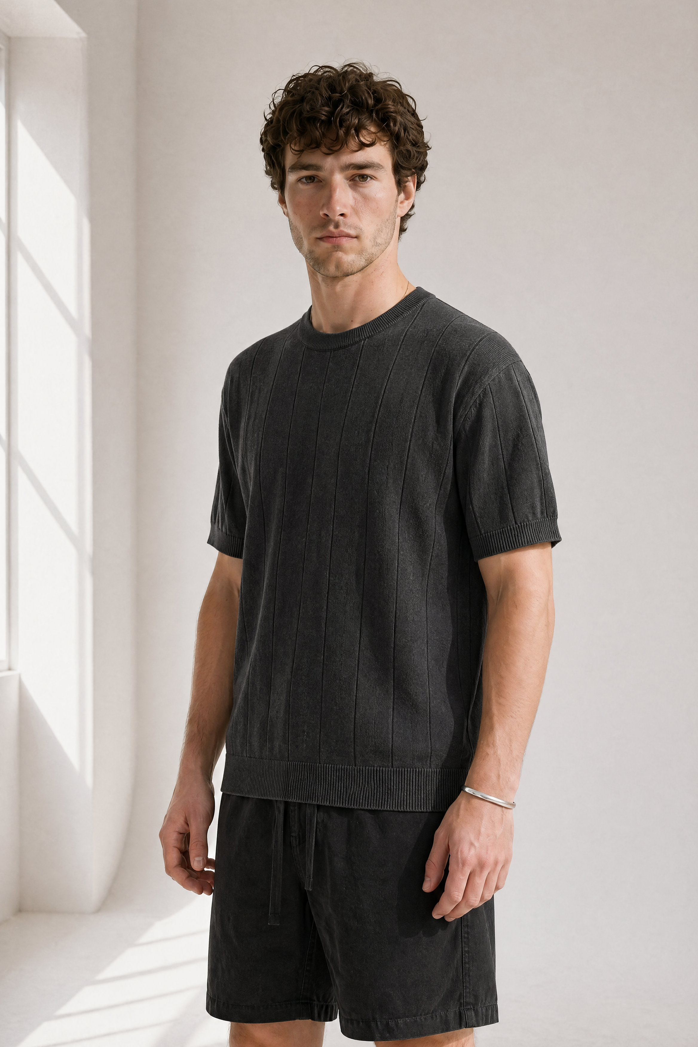 Slub Knit Tee - Charcoal - side view