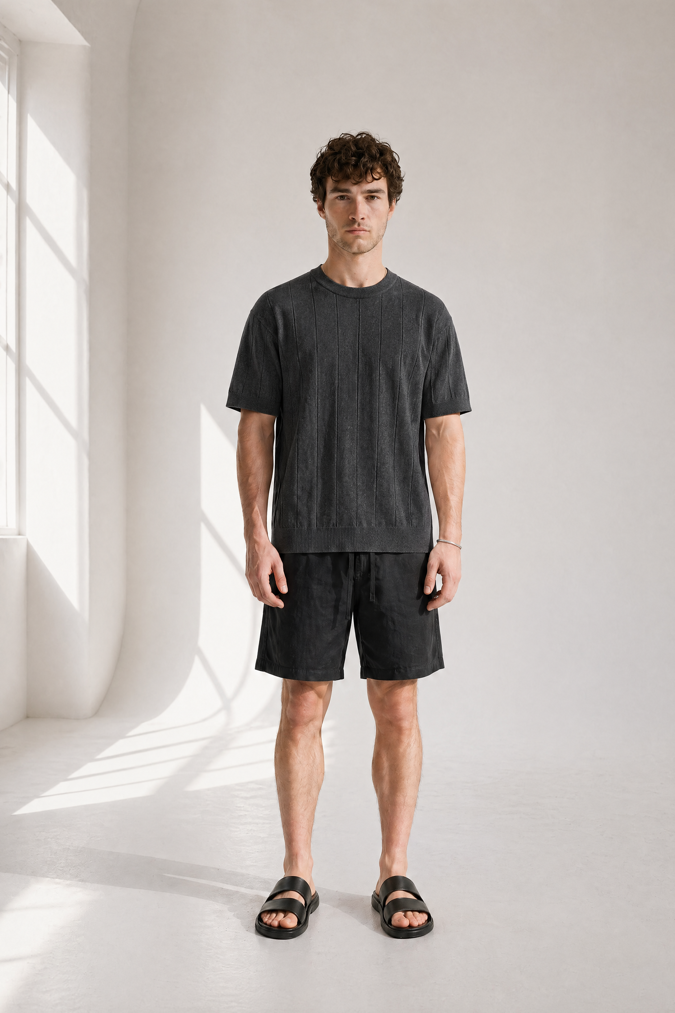 Slub Knit Tee - Charcoal - back view
