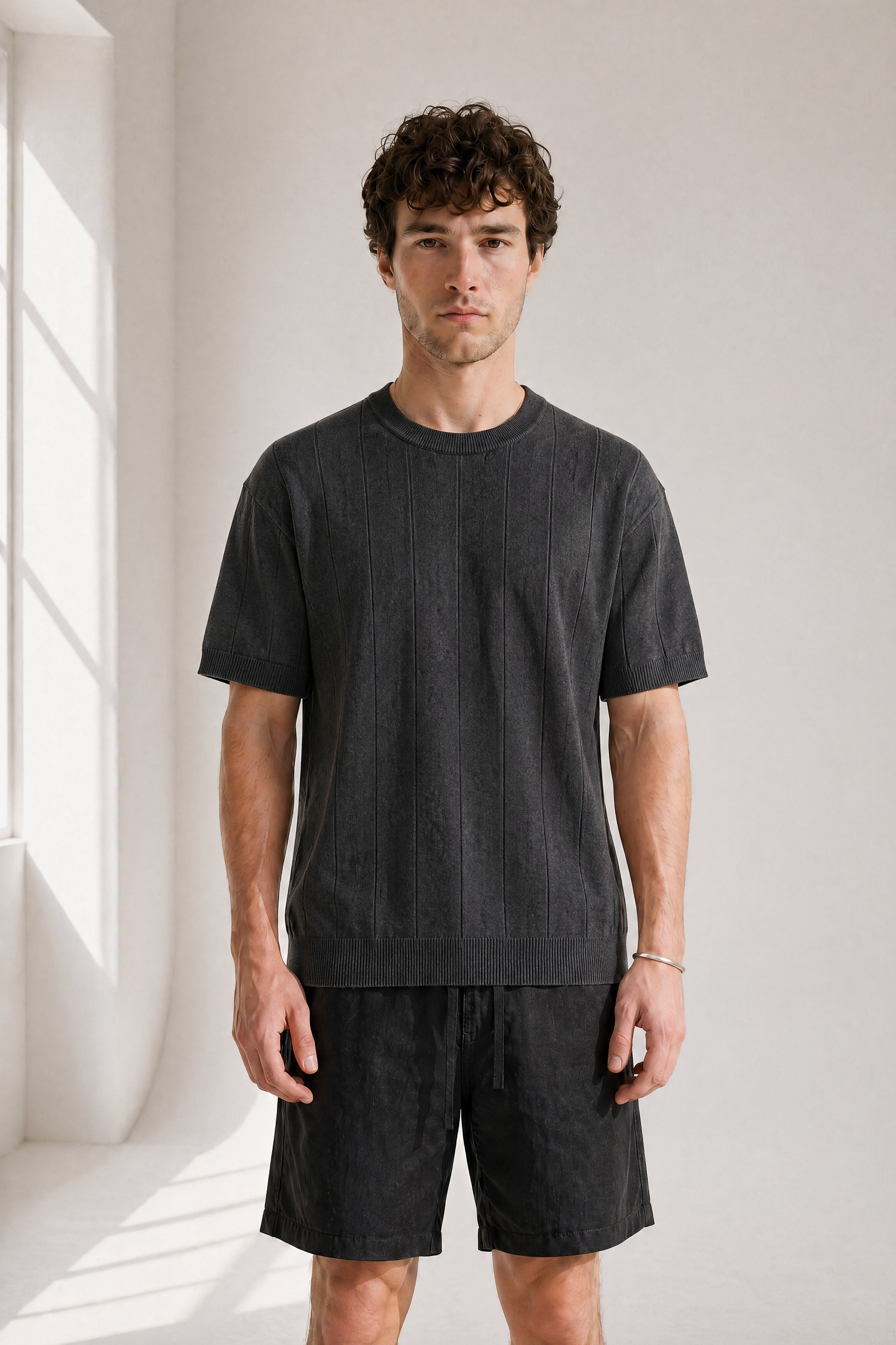 Slub Knit Tee - Charcoal - front view