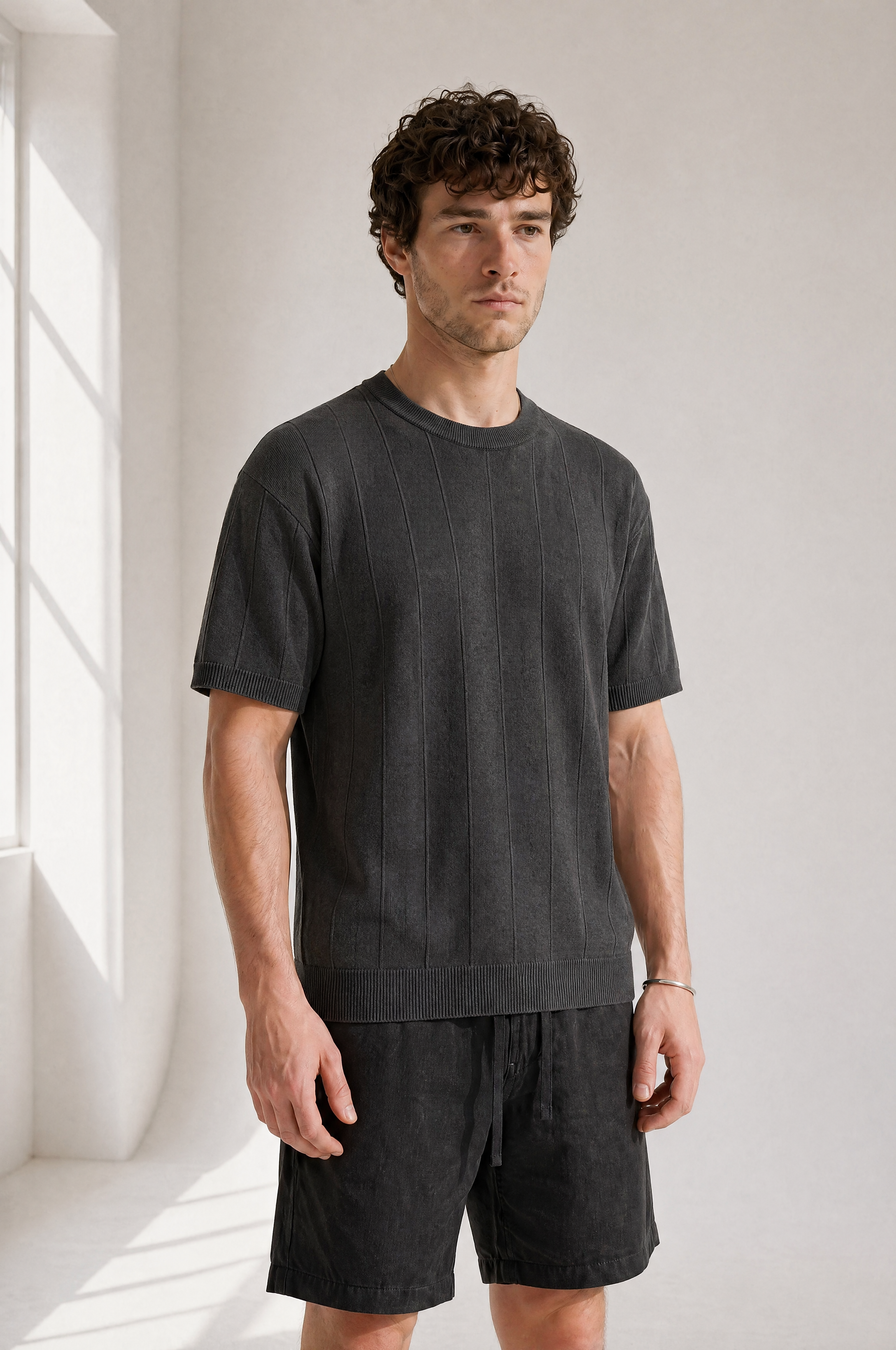 Slub Knit Tee - Charcoal - lifestyle angle