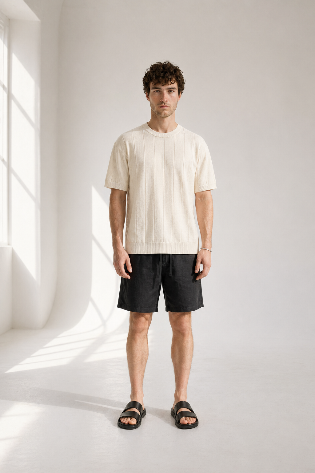 Slub Knit Tee - Cream - front view