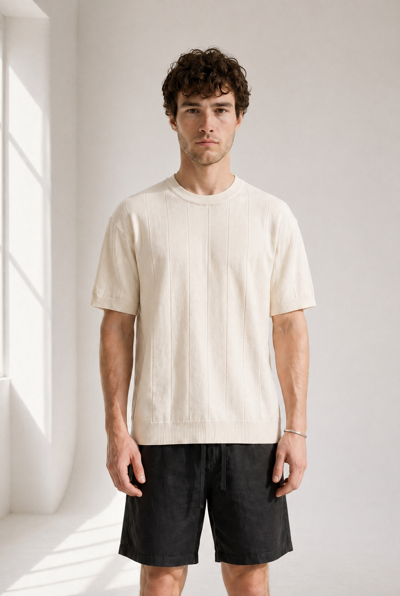 Slub Knit Tee - Cream - back view