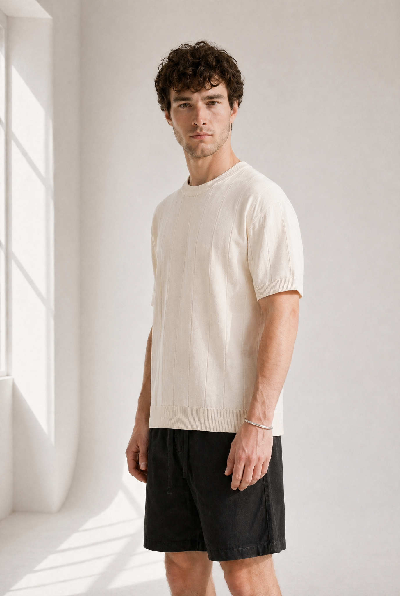 Slub Knit Tee - Cream - side view