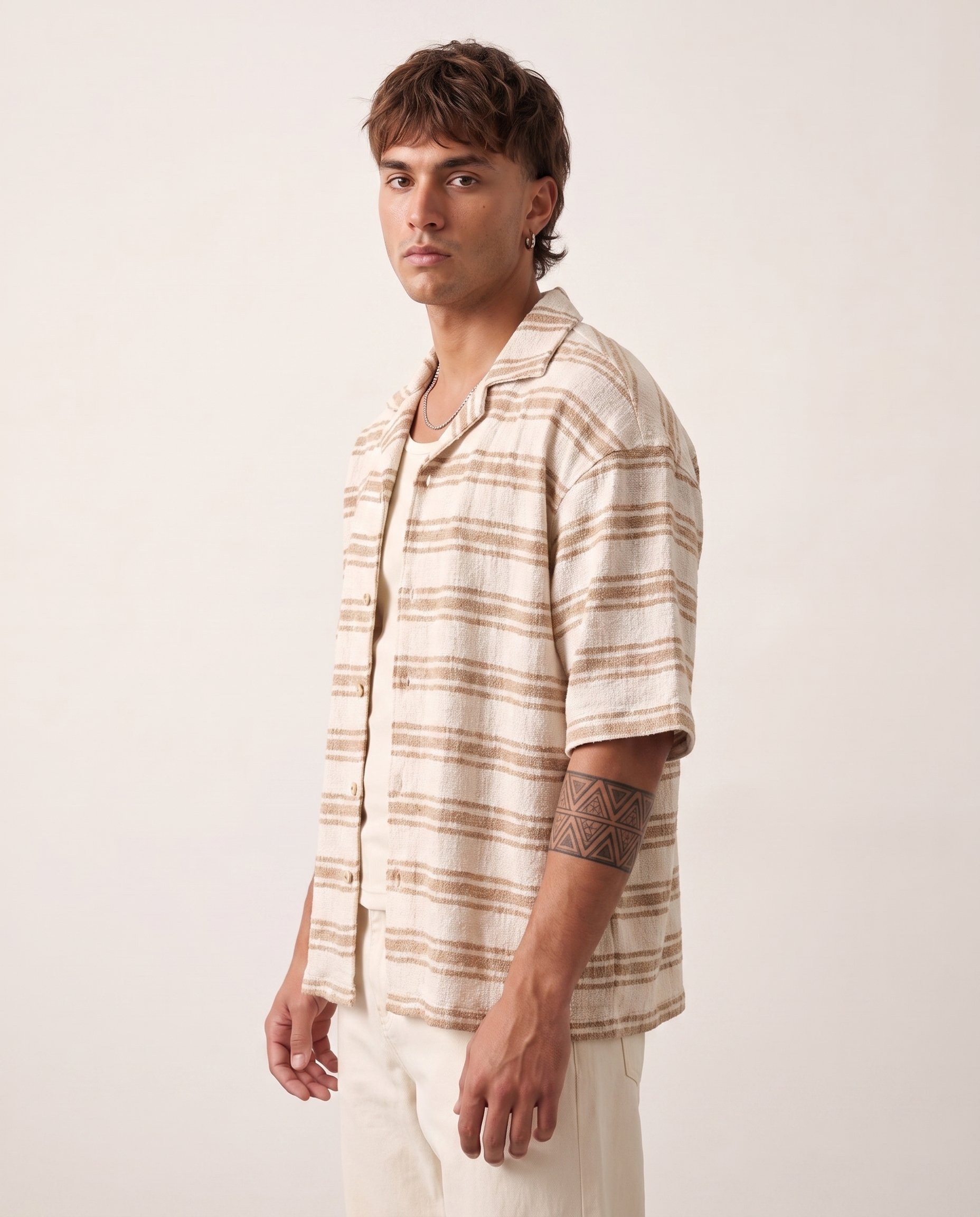 Textured Stripe Resort Shirt - Tan Stripe