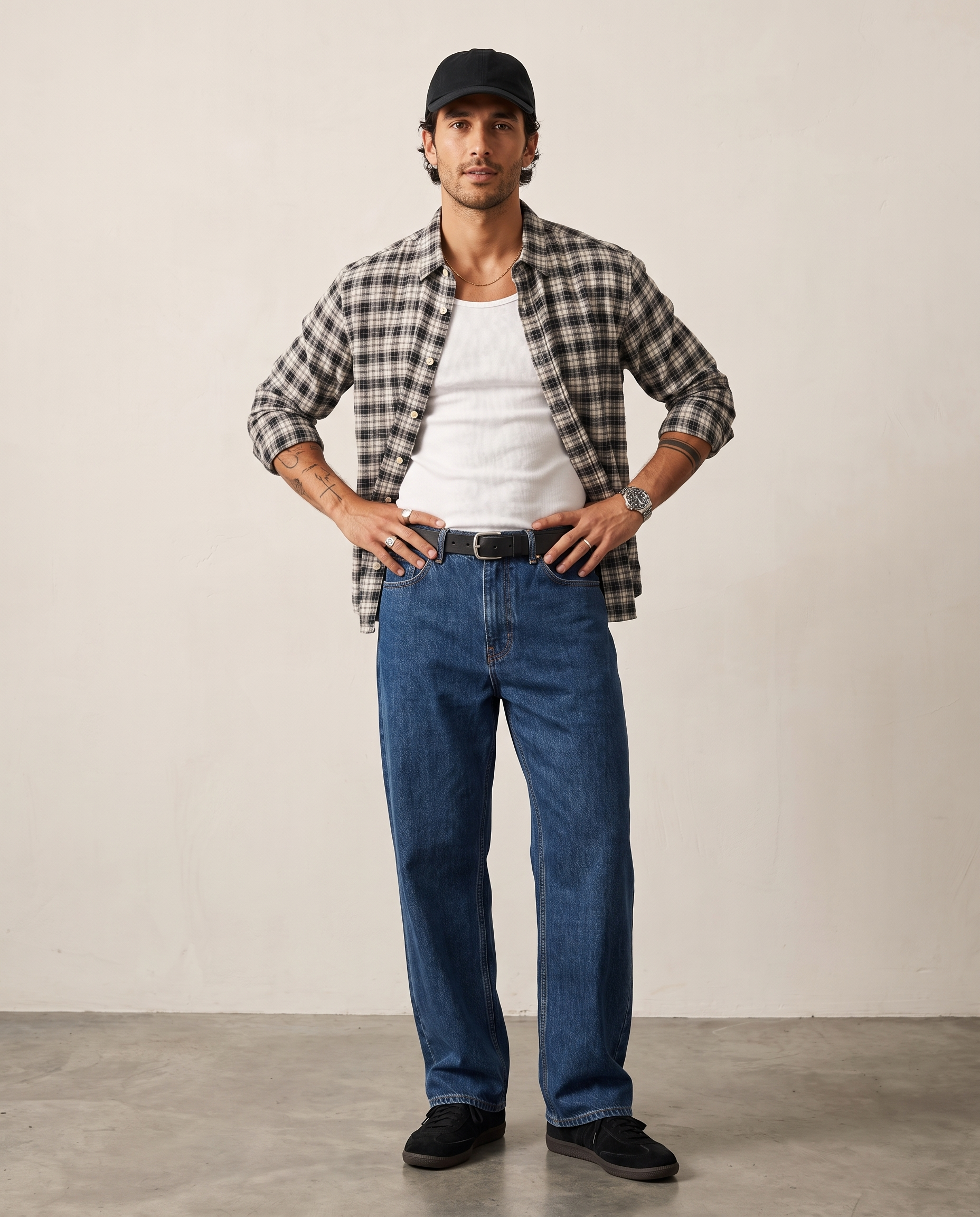 Hipland Yarn-Dyed Plaid Shirt Black front