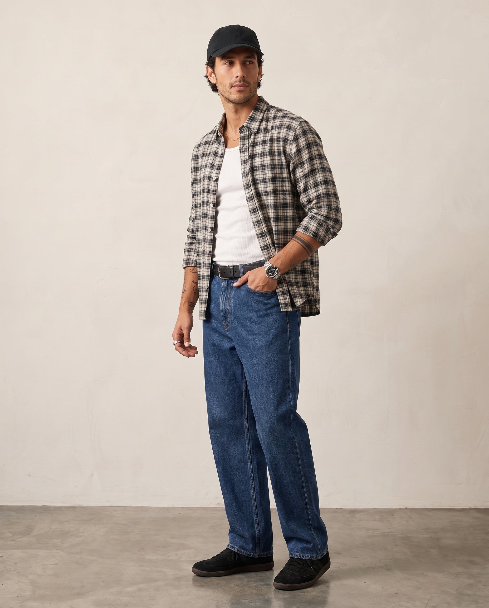 Yarn-Dyed Plaid Shirt - Black
